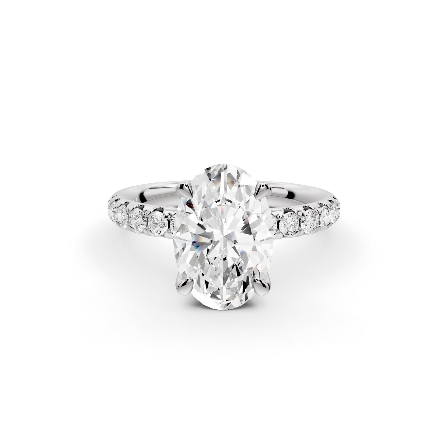 Valeria - 2ct 14k white gold oval Scalloped Pavé Half Band Engagement Ring