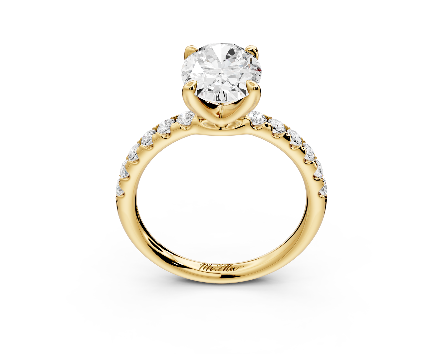 Valeria - 2ct 14k yellow gold oval Scalloped Pavé Half Band Engagement Ring