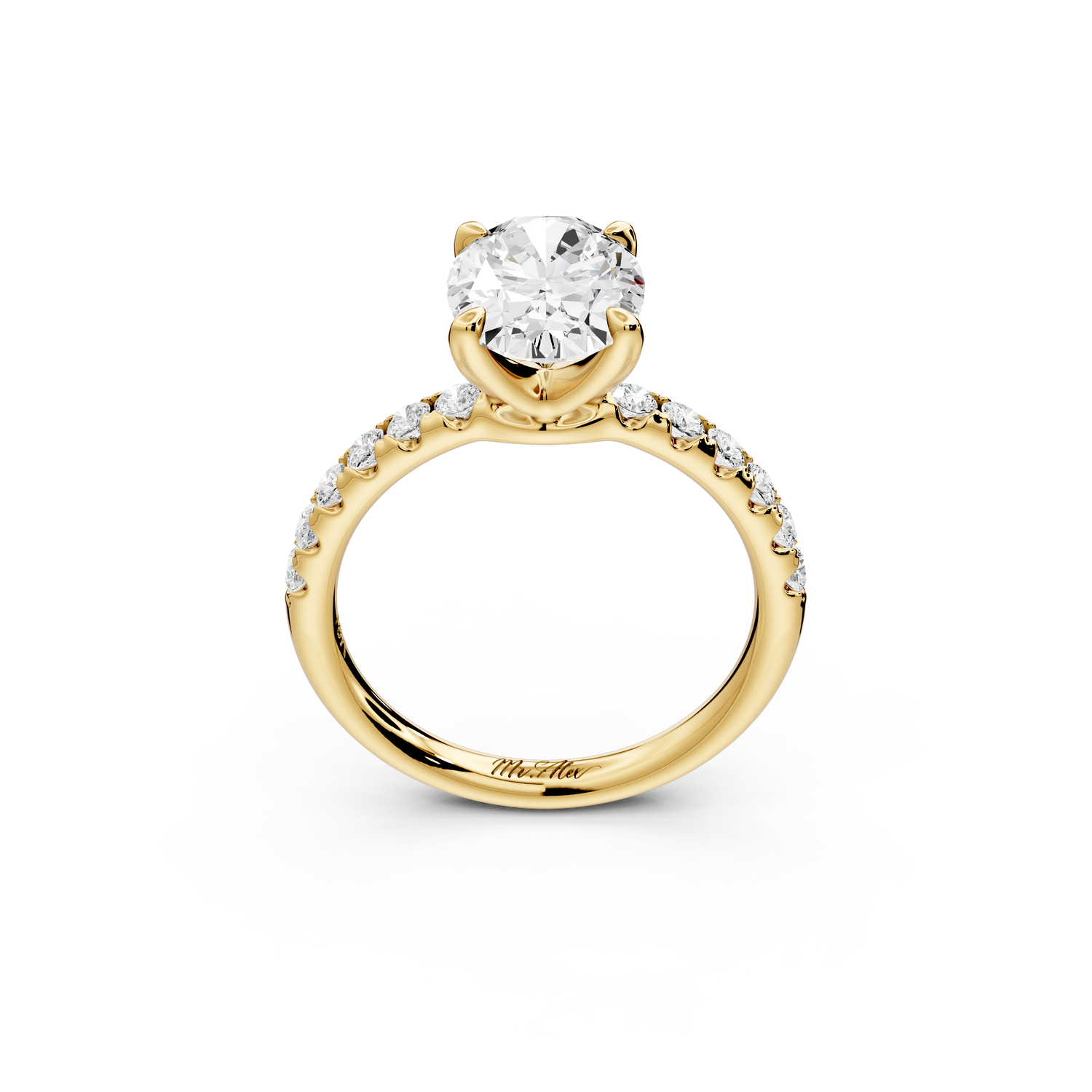 Valeria - 2ct 14k yellow gold oval Scalloped Pavé Half Band Engagement Ring