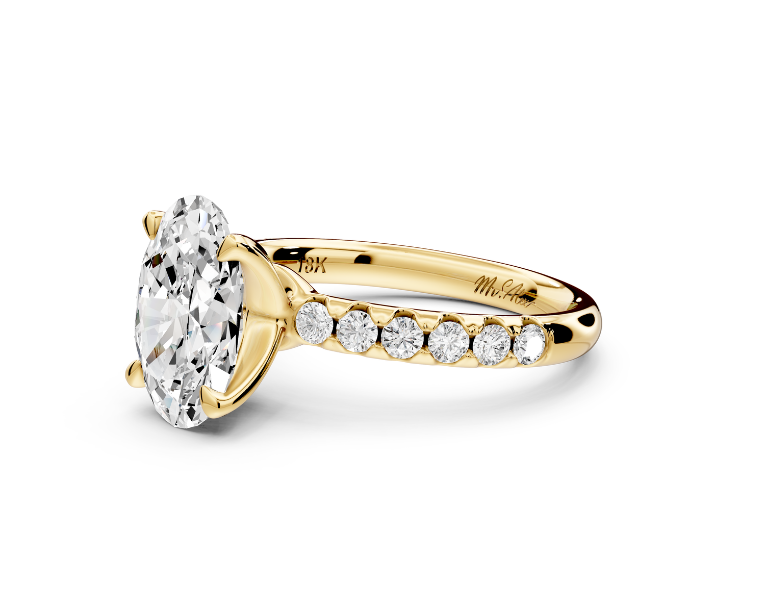 Valeria - 2ct 14k yellow gold oval Scalloped Pavé Half Band Engagement Ring