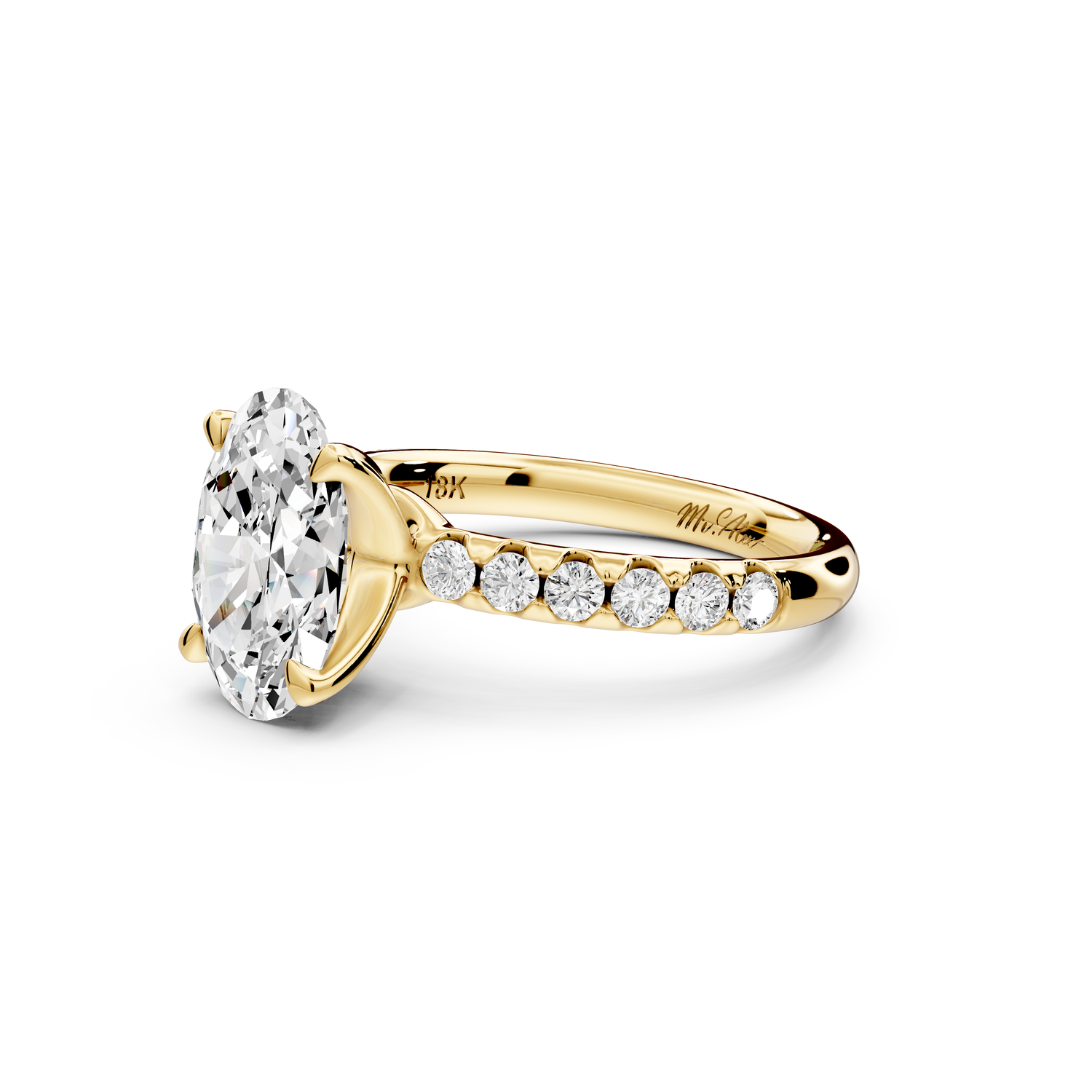 Valeria - 2ct 14k yellow gold oval Scalloped Pavé Half Band Engagement Ring