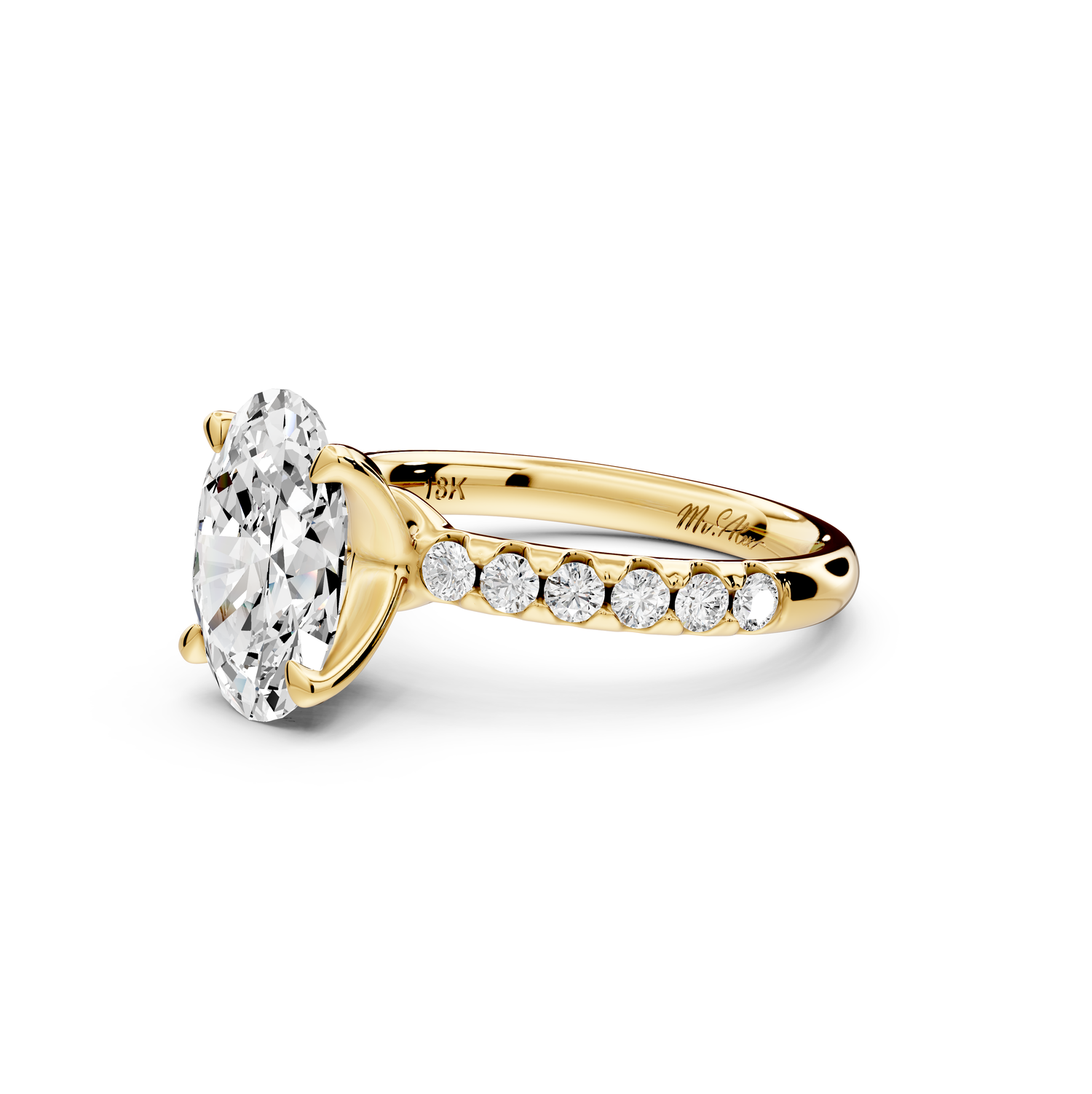 Valeria - 2ct 14k yellow gold oval Scalloped Pavé Half Band Engagement Ring