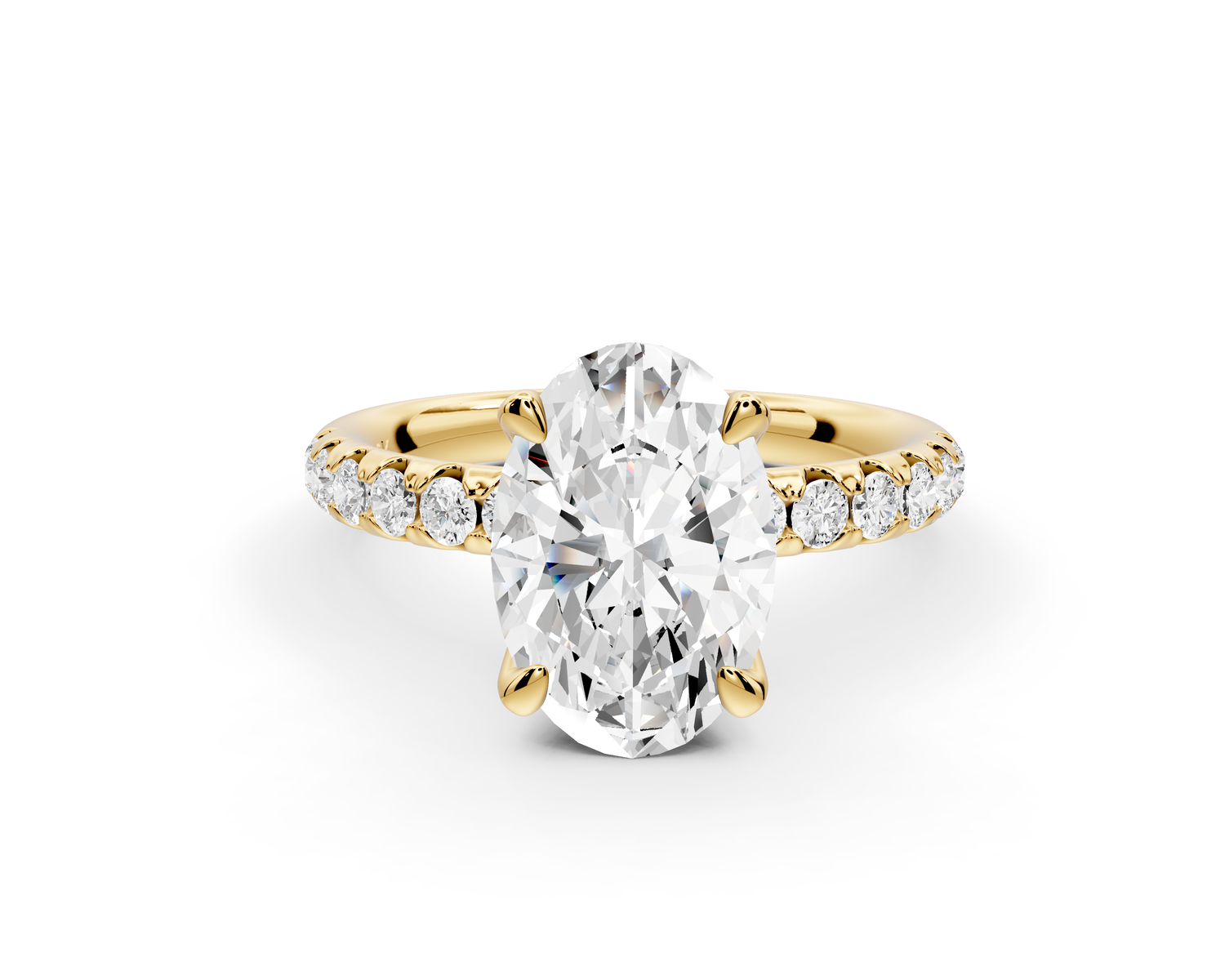 Valeria - 2ct 14k yellow gold oval Scalloped Pavé Half Band Engagement Ring