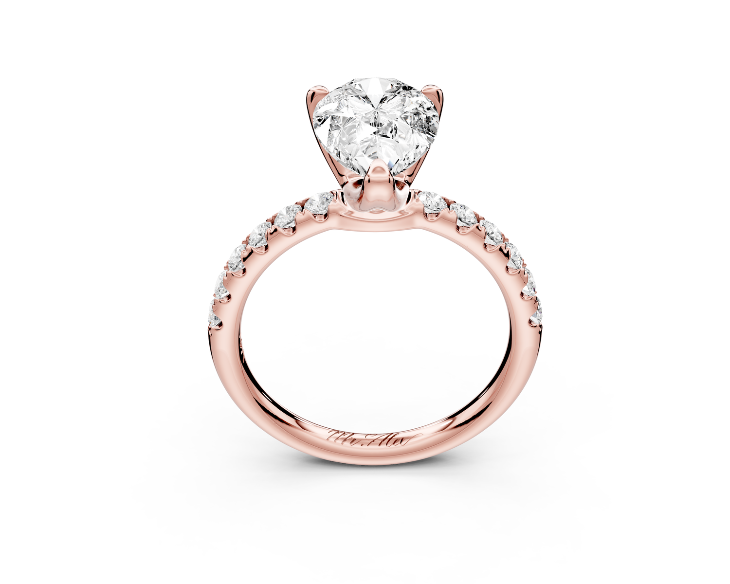 Valeria - 2ct 14k rose gold pear Scalloped Pavé Half Band Engagement Ring