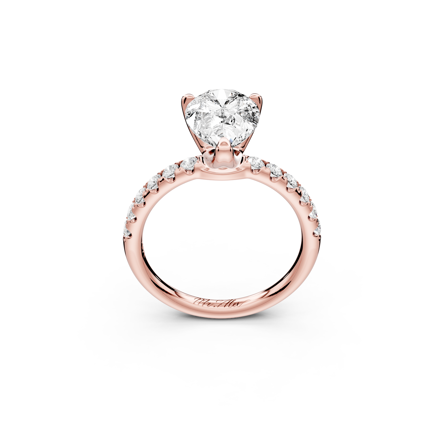 Valeria - 2ct 14k rose gold pear Scalloped Pavé Half Band Engagement Ring