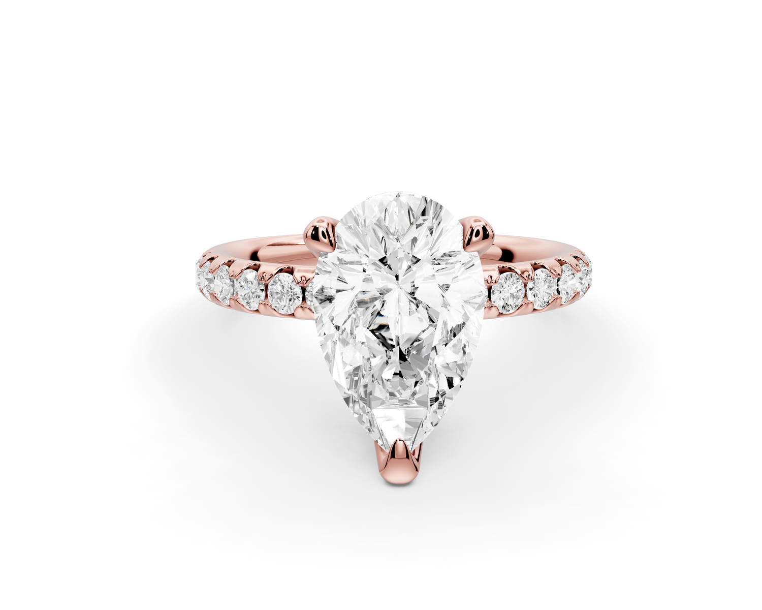 Valeria - 2ct 14k rose gold pear Scalloped Pavé Half Band Engagement Ring