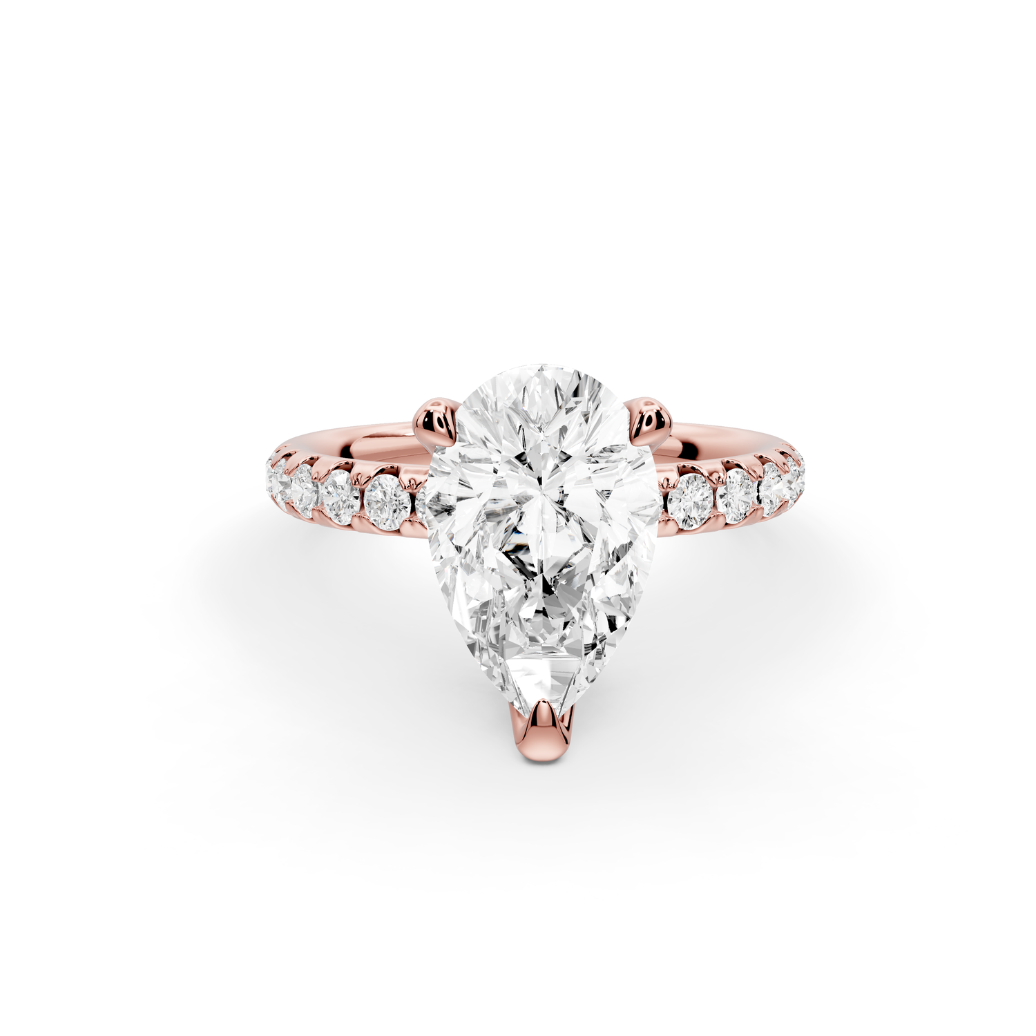 Valeria - 2ct 14k rose gold pear Scalloped Pavé Half Band Engagement Ring