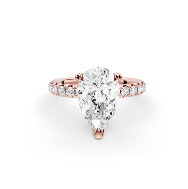 Valeria - 2ct 14k rose gold pear Scalloped Pavé Half Band Engagement Ring