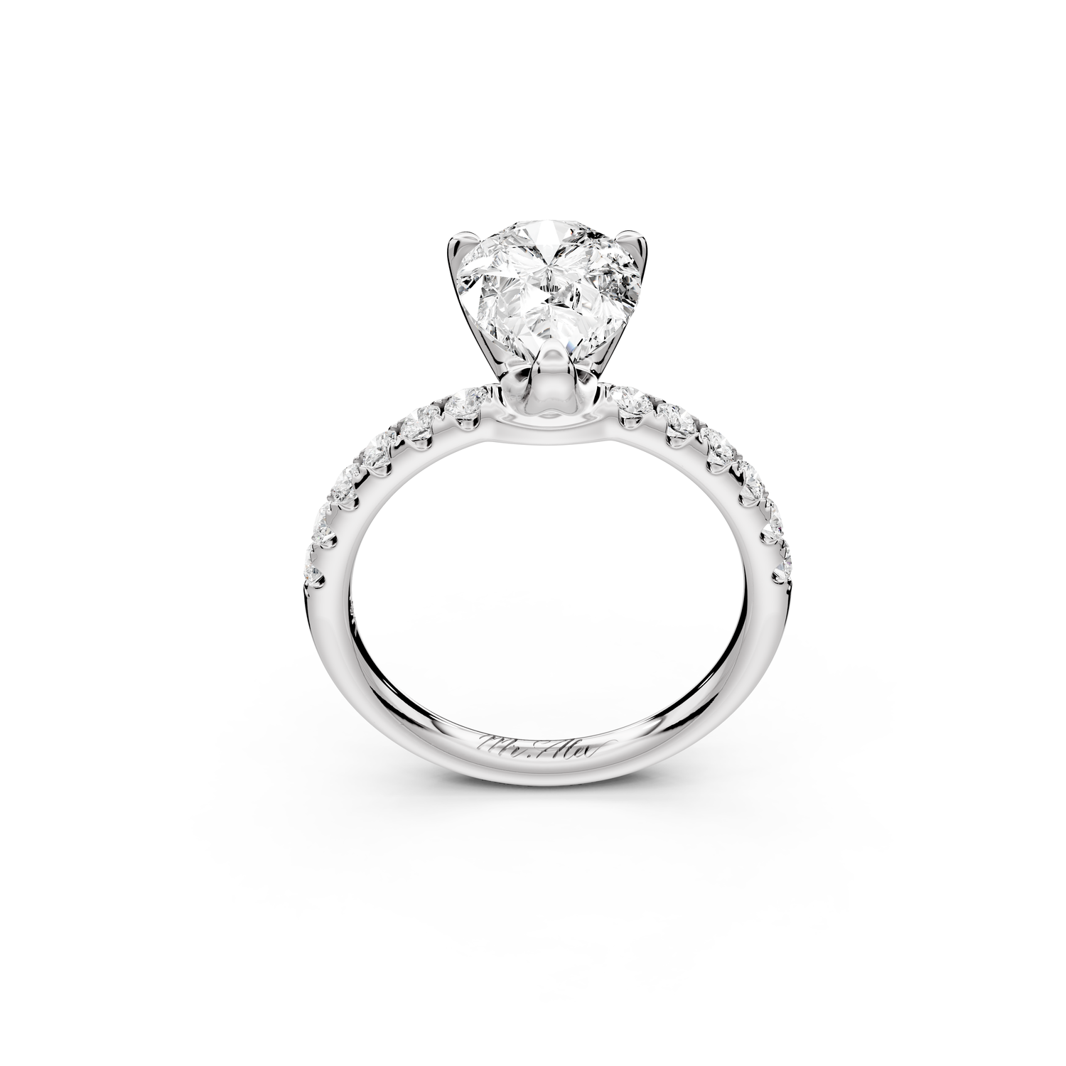 Valeria - 2ct 14k white gold pear Scalloped Pavé Half Band Engagement Ring