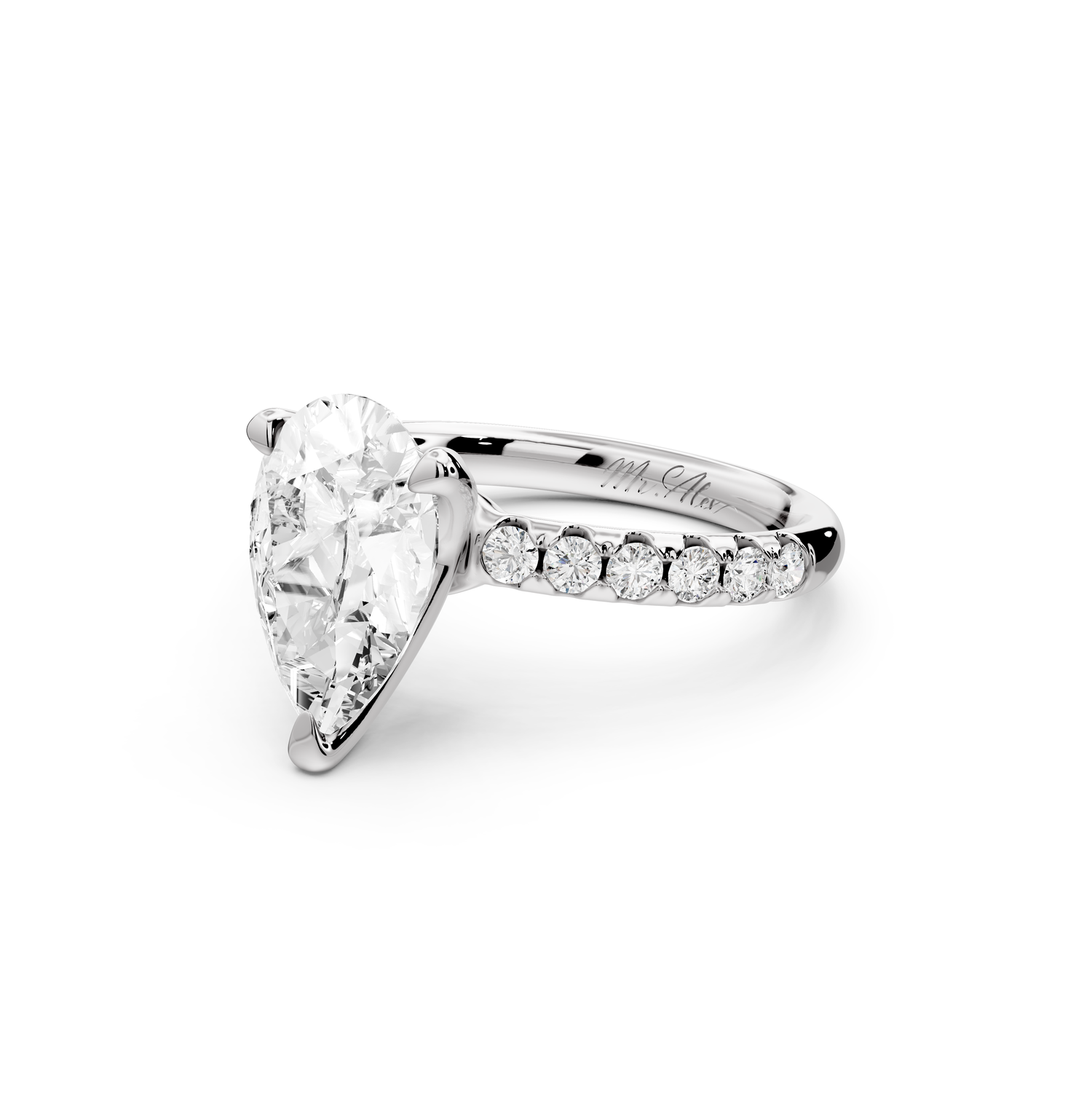 Valeria - 2ct 14k white gold pear Scalloped Pavé Half Band Engagement Ring