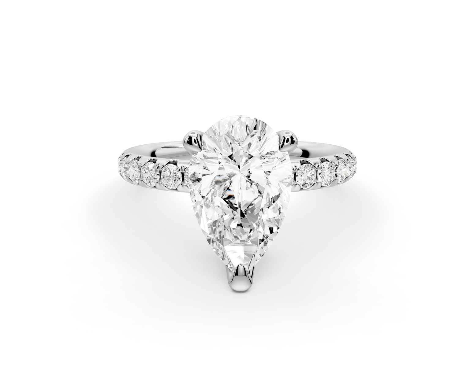 Valeria - 2ct 14k white gold pear Scalloped Pavé Half Band Engagement Ring