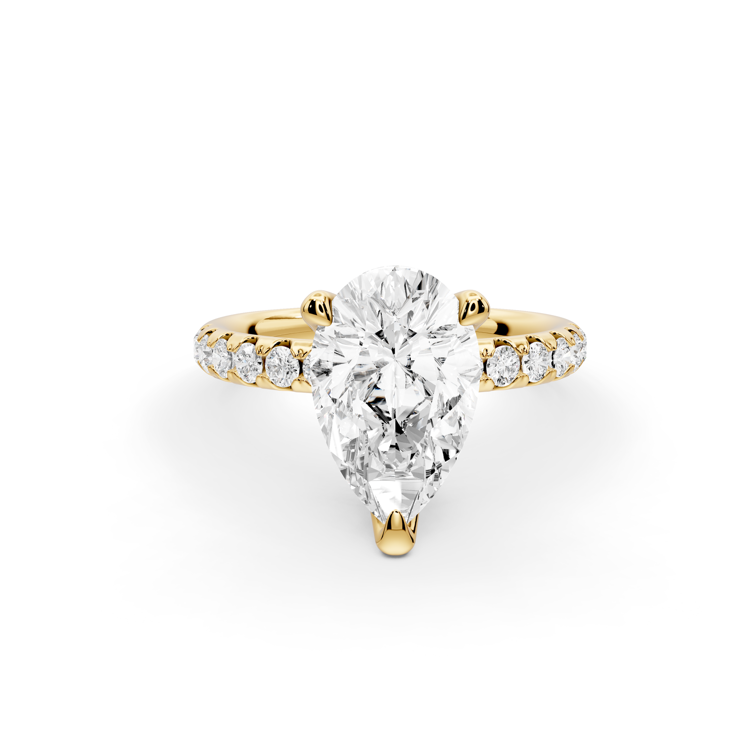 Valeria - 2ct 14k yellow gold pear Scalloped Pavé Half Band Engagement Ring