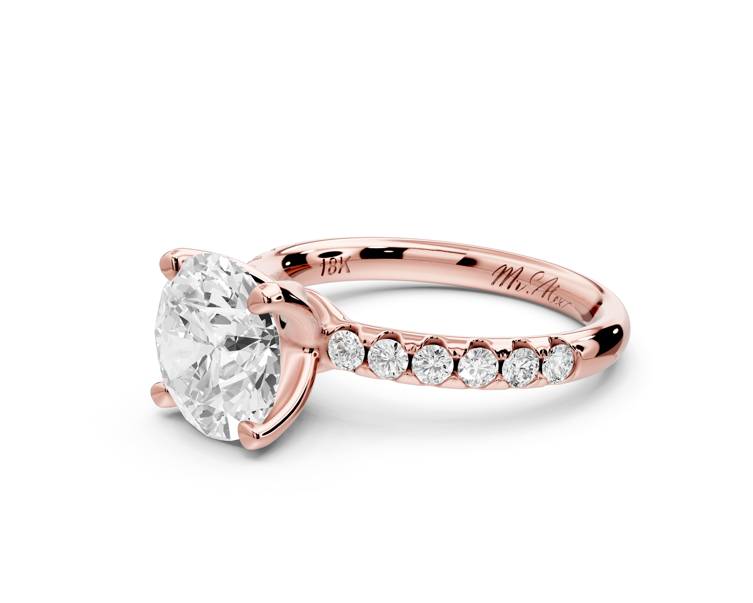 Valeria - 2ct 14k rose gold round Scalloped Pavé Half Band Engagement Ring