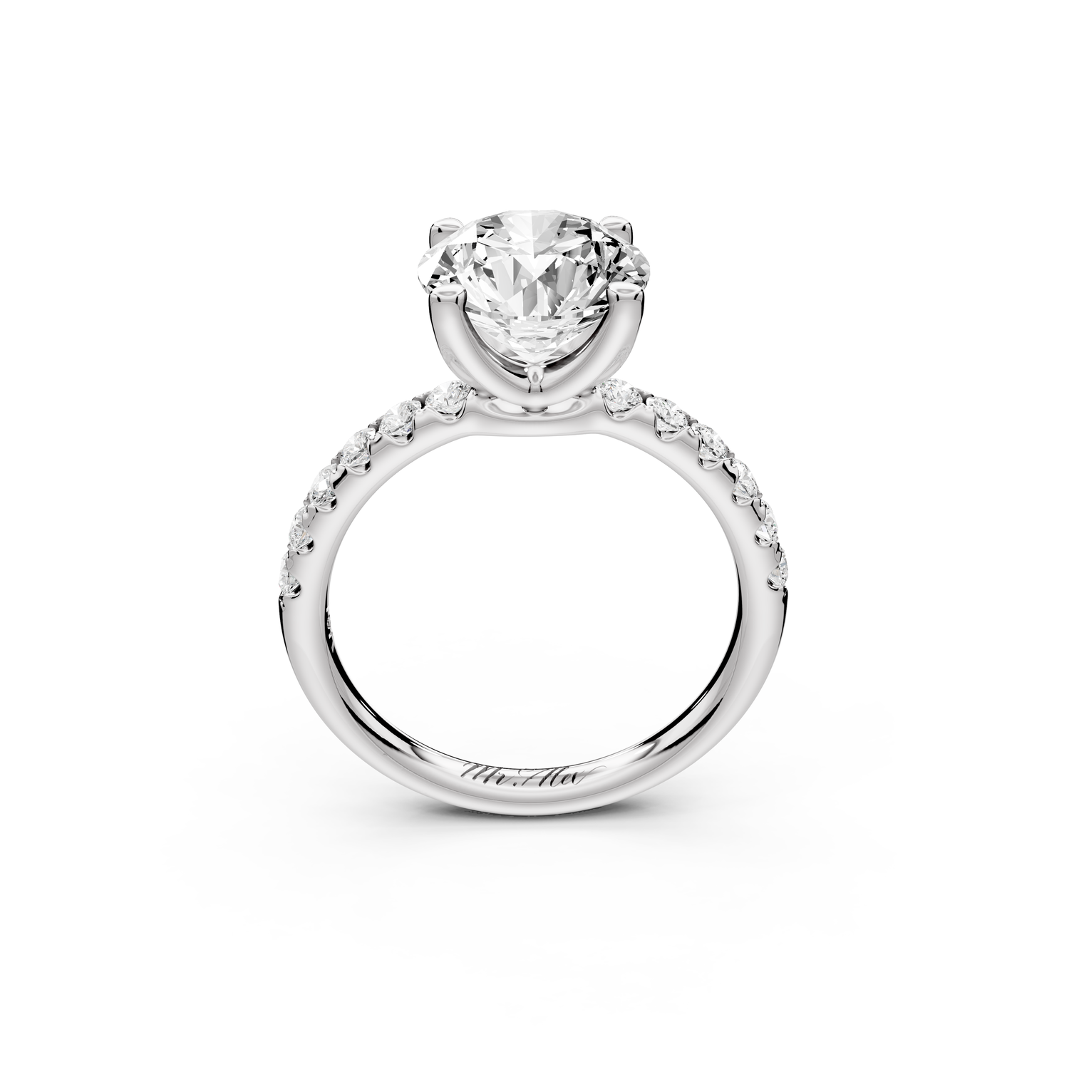 Valeria - 2ct 14k white gold round Scalloped Pavé Half Band Engagement Ring