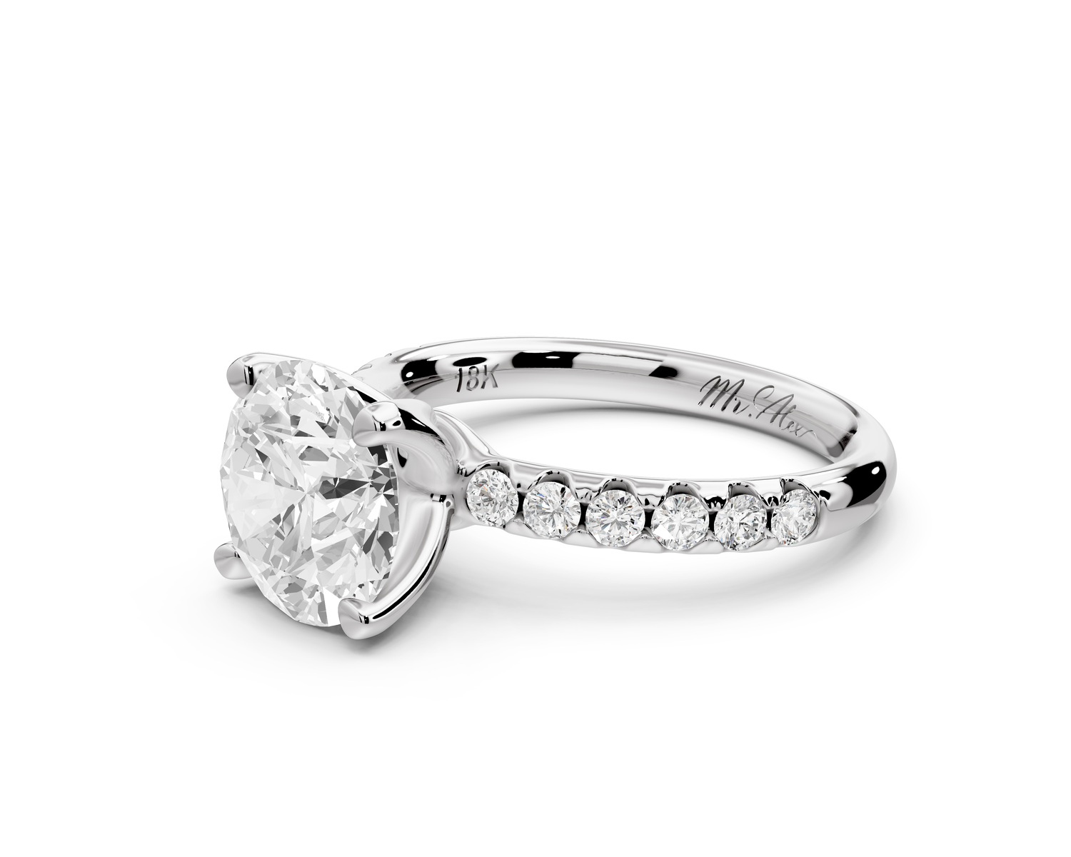 Valeria - 2ct 14k white gold round Scalloped Pavé Half Band Engagement Ring