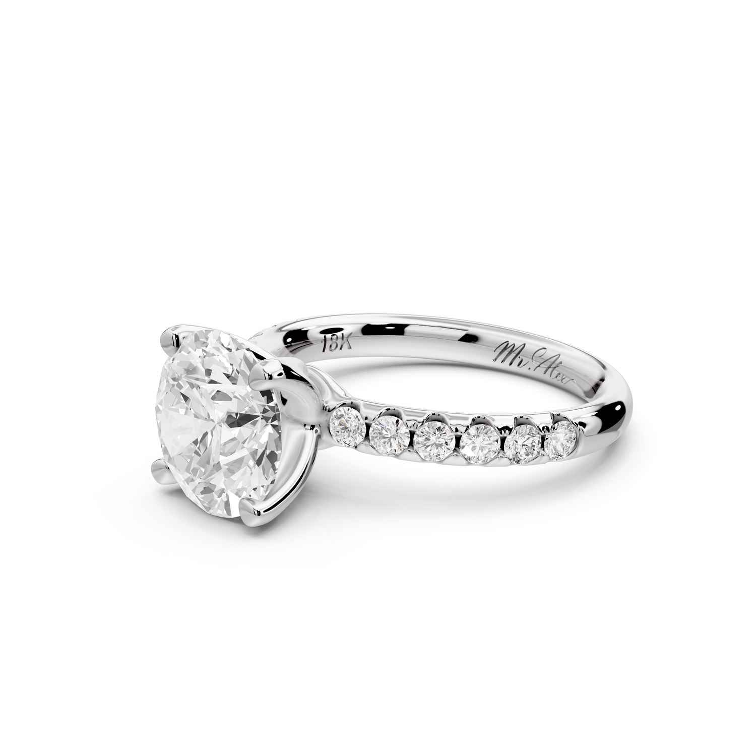 Valeria - 2ct 14k white gold round Scalloped Pavé Half Band Engagement Ring