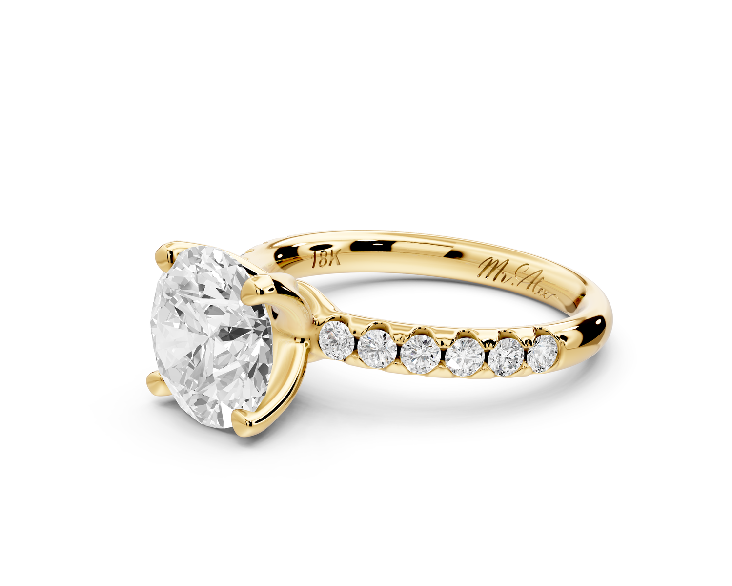 Valeria - 2ct 14k yellow gold round Scalloped Pavé Half Band Engagement Ring