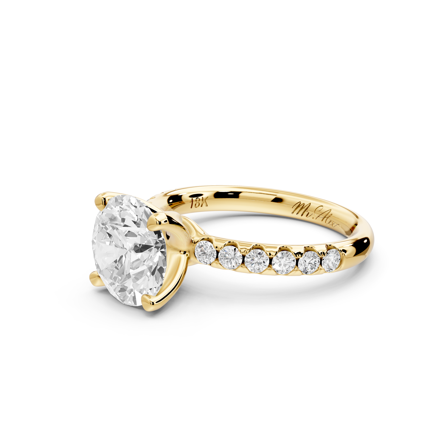 Valeria - 2ct 14k yellow gold round Scalloped Pavé Half Band Engagement Ring