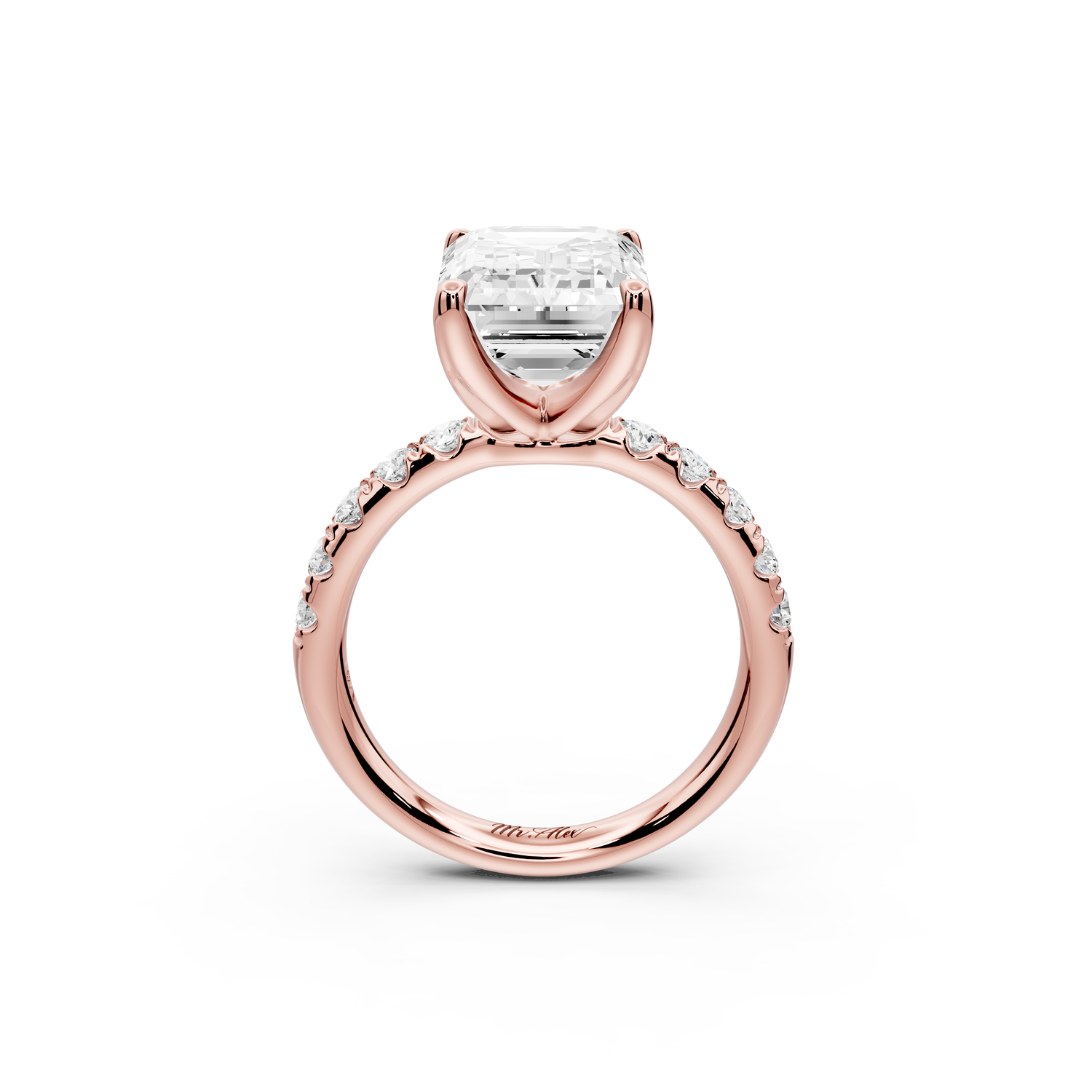 Valeria - 3ct 14k rose gold emerald Scalloped Pavé Half Band Engagement Ring