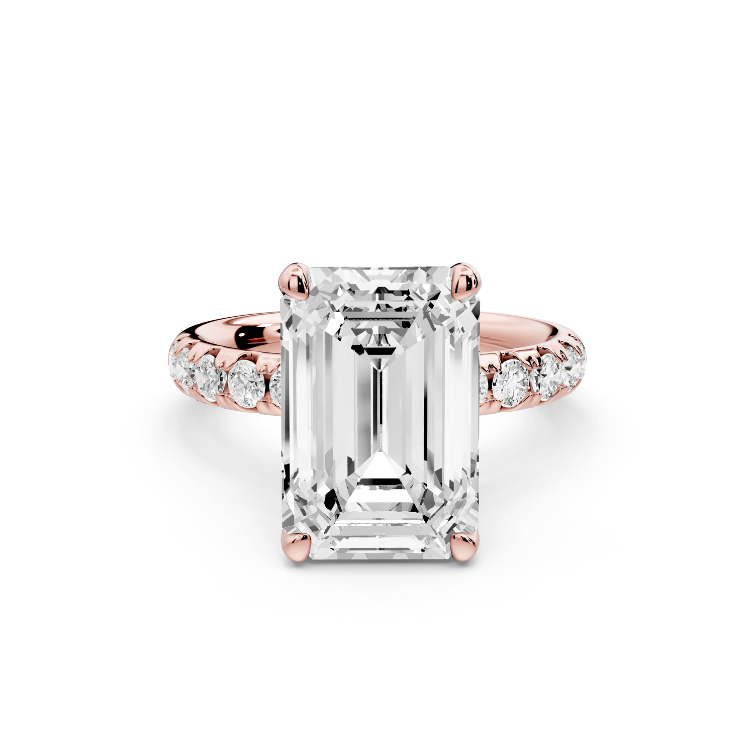 Valeria - 3ct 14k rose gold emerald Scalloped Pavé Half Band Engagement Ring