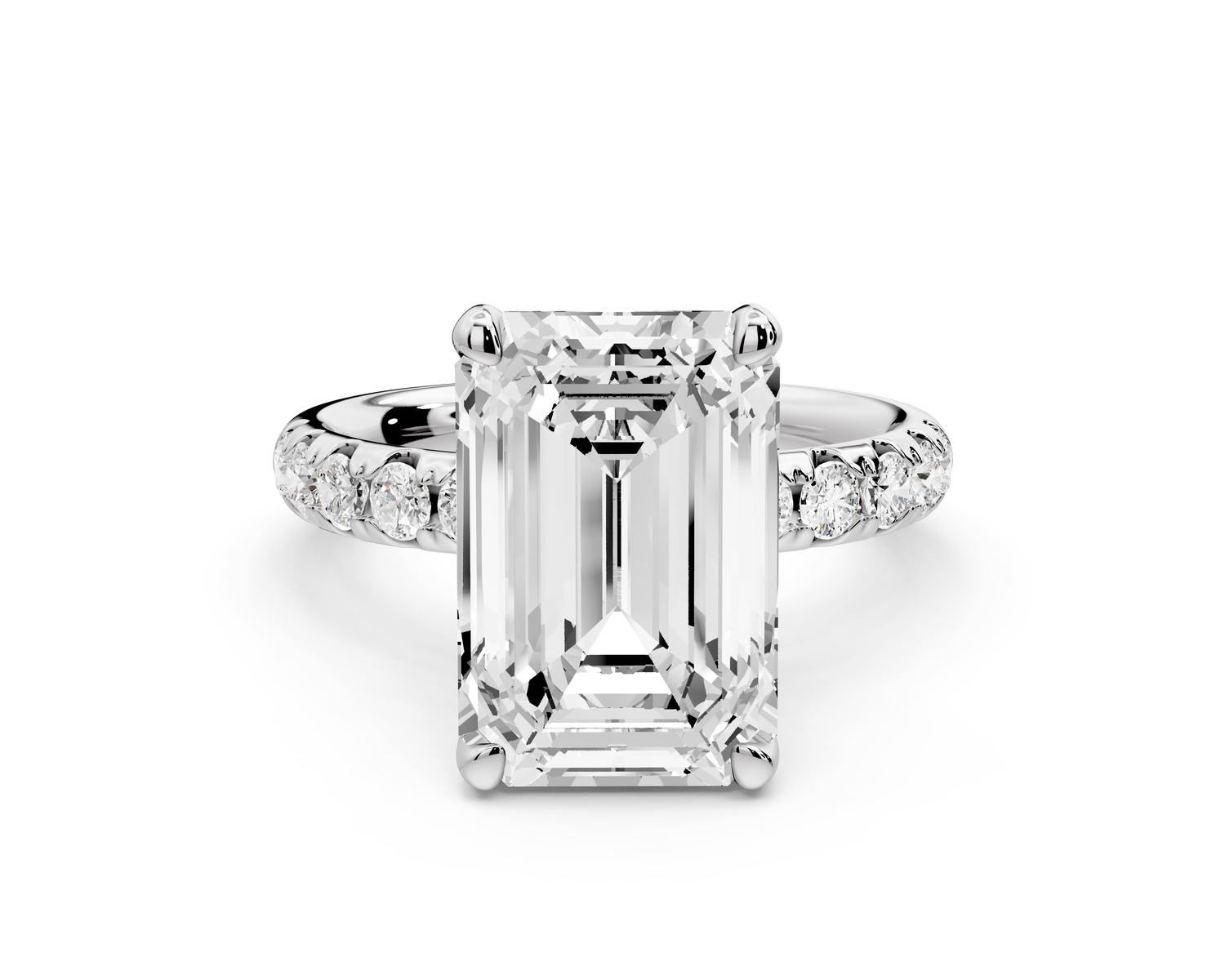 Valeria - 3ct 14k white gold emerald Scalloped Pavé Half Band Engagement Ring