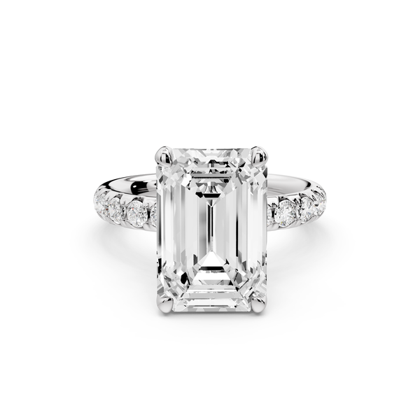 Valeria - 3ct 14k white gold emerald Scalloped Pavé Half Band Engagement Ring