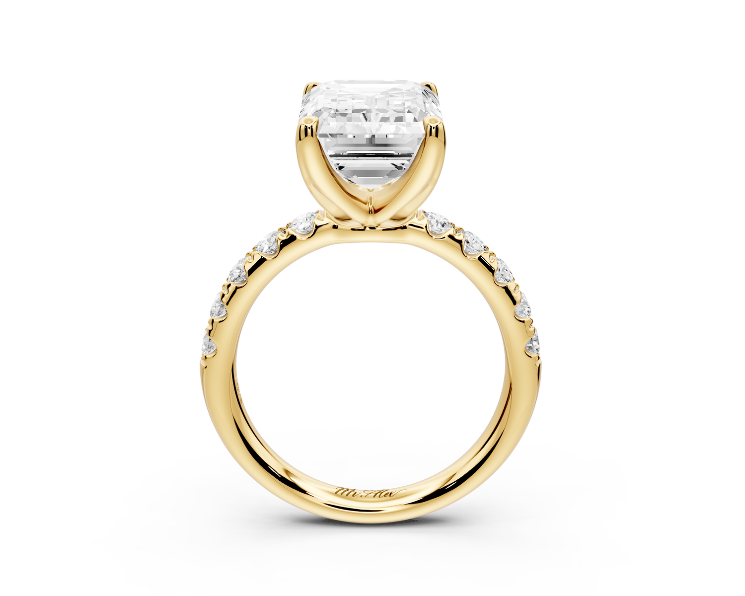 Valeria - 3ct 14k yellow gold emerald Scalloped Pavé Half Band Engagement Ring