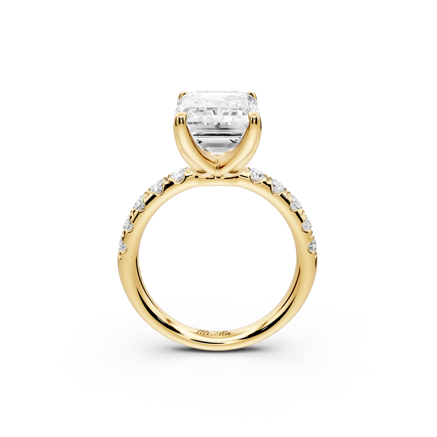 Valeria - 3ct 14k yellow gold emerald Scalloped Pavé Half Band Engagement Ring