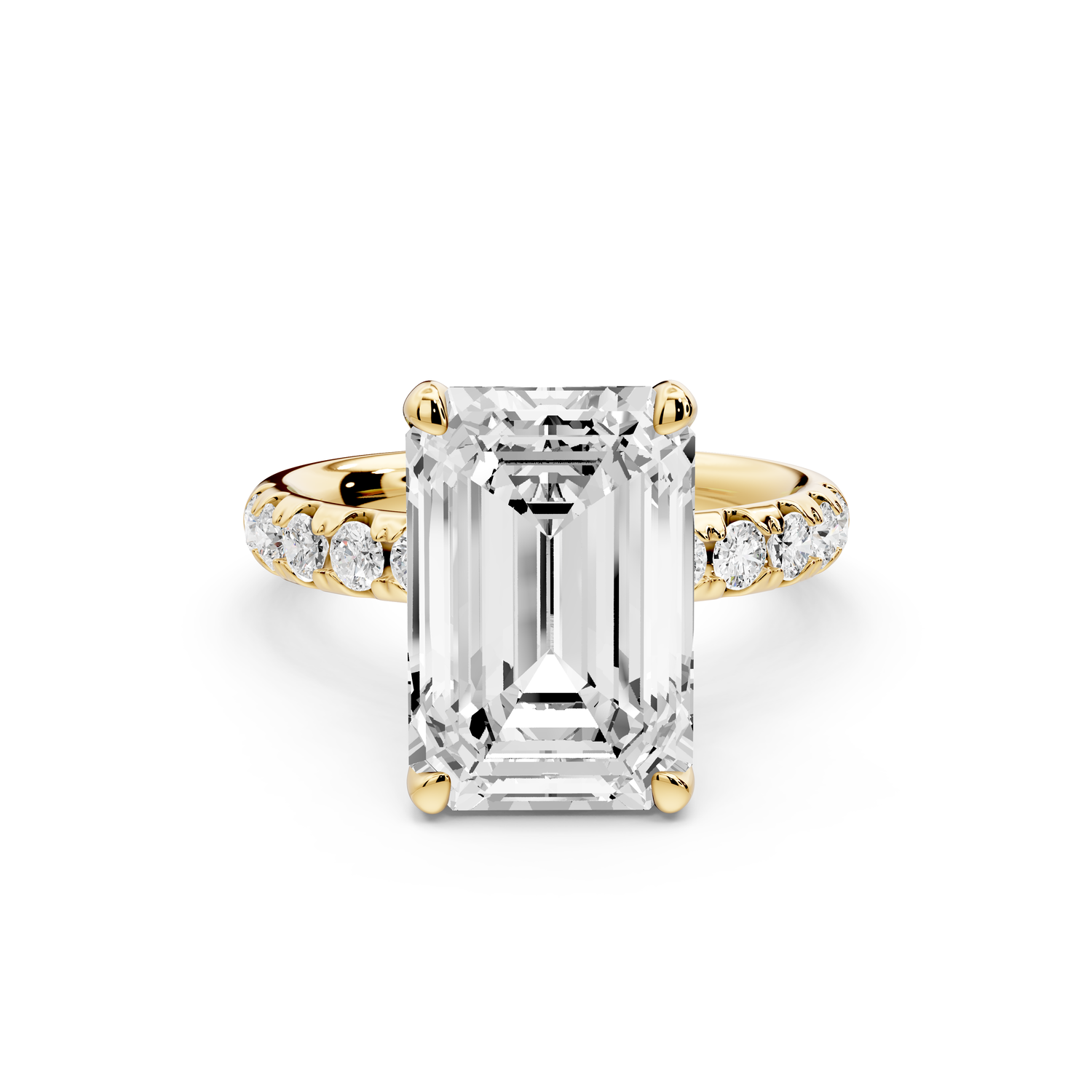 Valeria - 3ct 14k yellow gold emerald Scalloped Pavé Half Band Engagement Ring