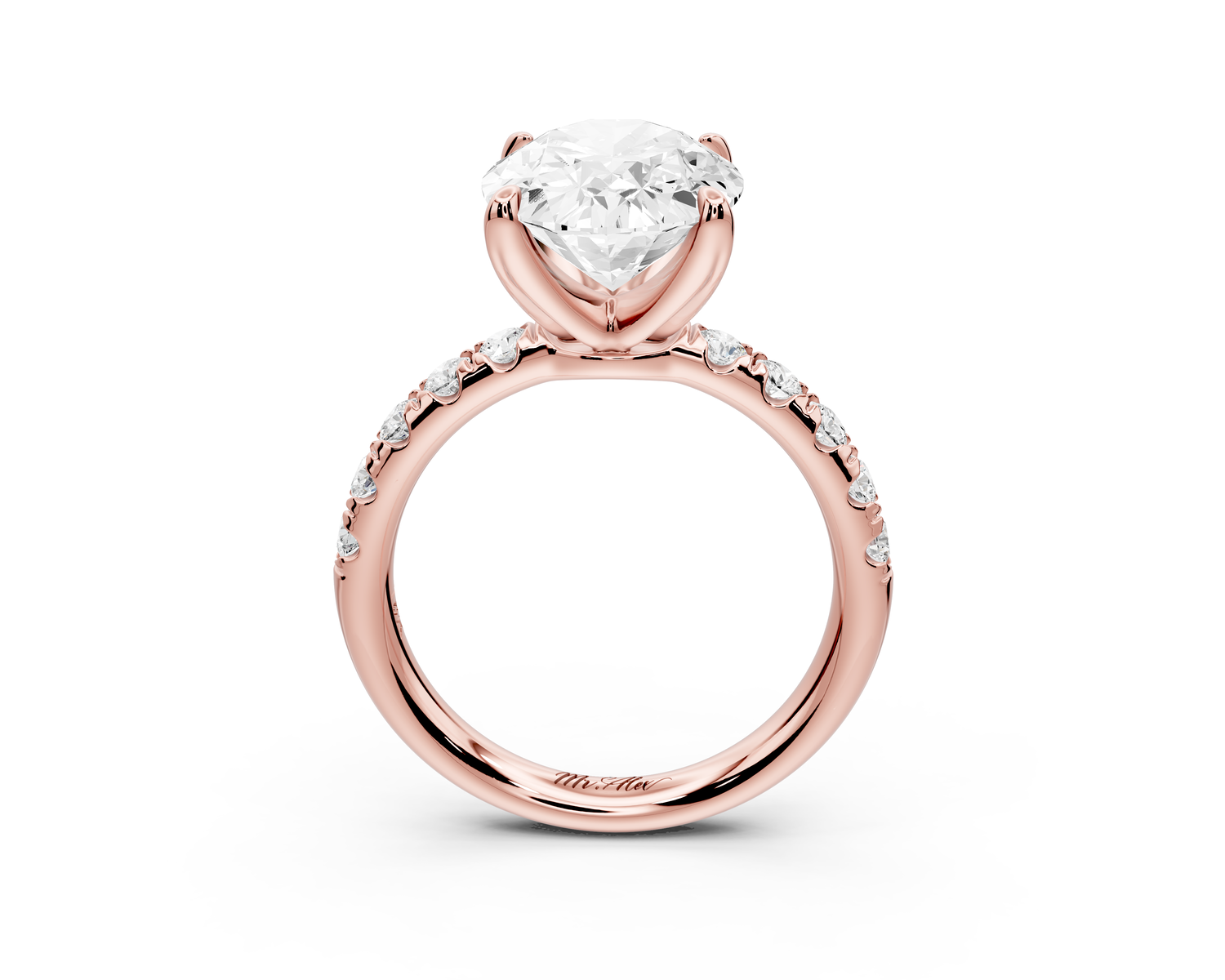Valeria - 3ct 14k rose gold oval Scalloped Pavé Half Band Engagement Ring