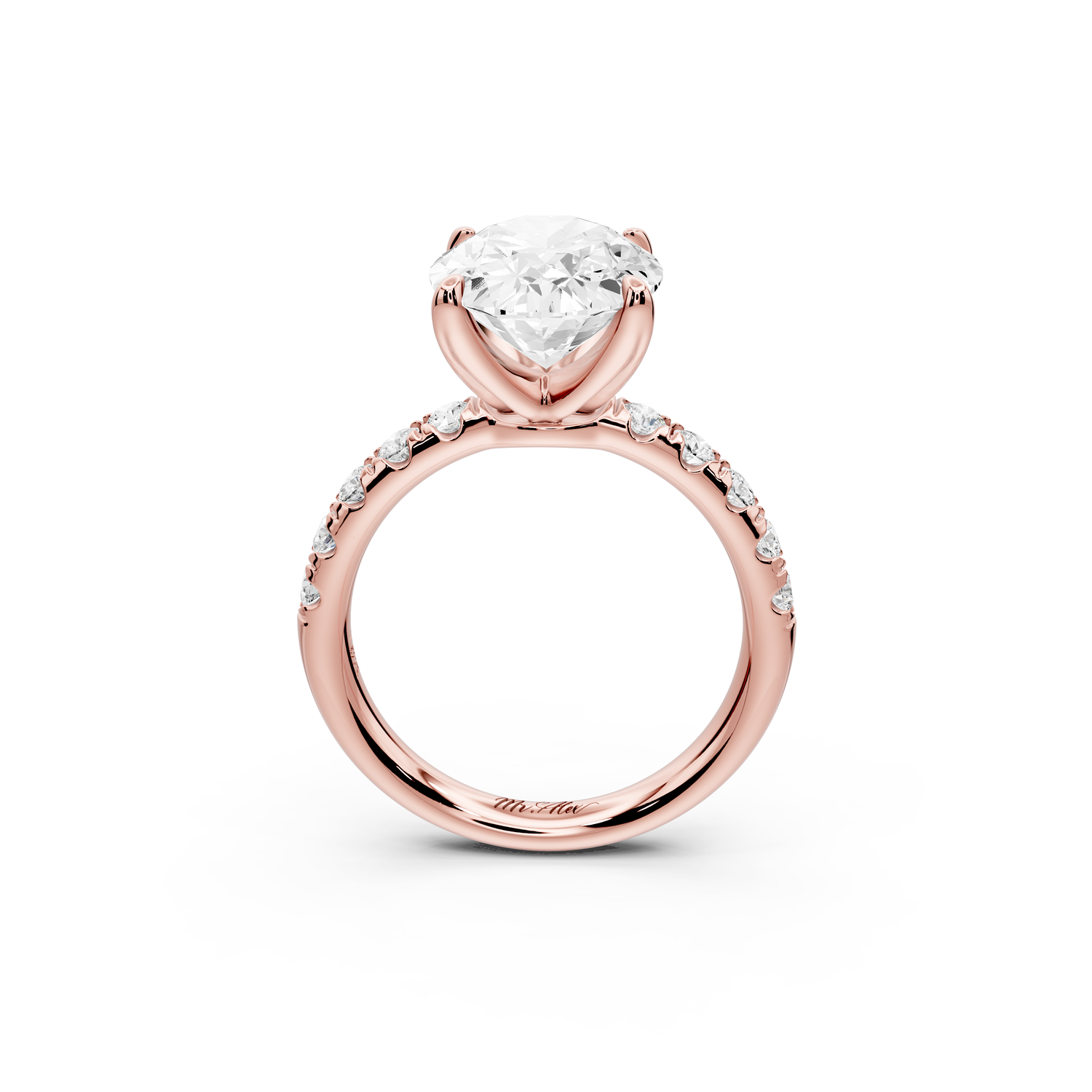 Valeria - 3ct 14k rose gold oval Scalloped Pavé Half Band Engagement Ring