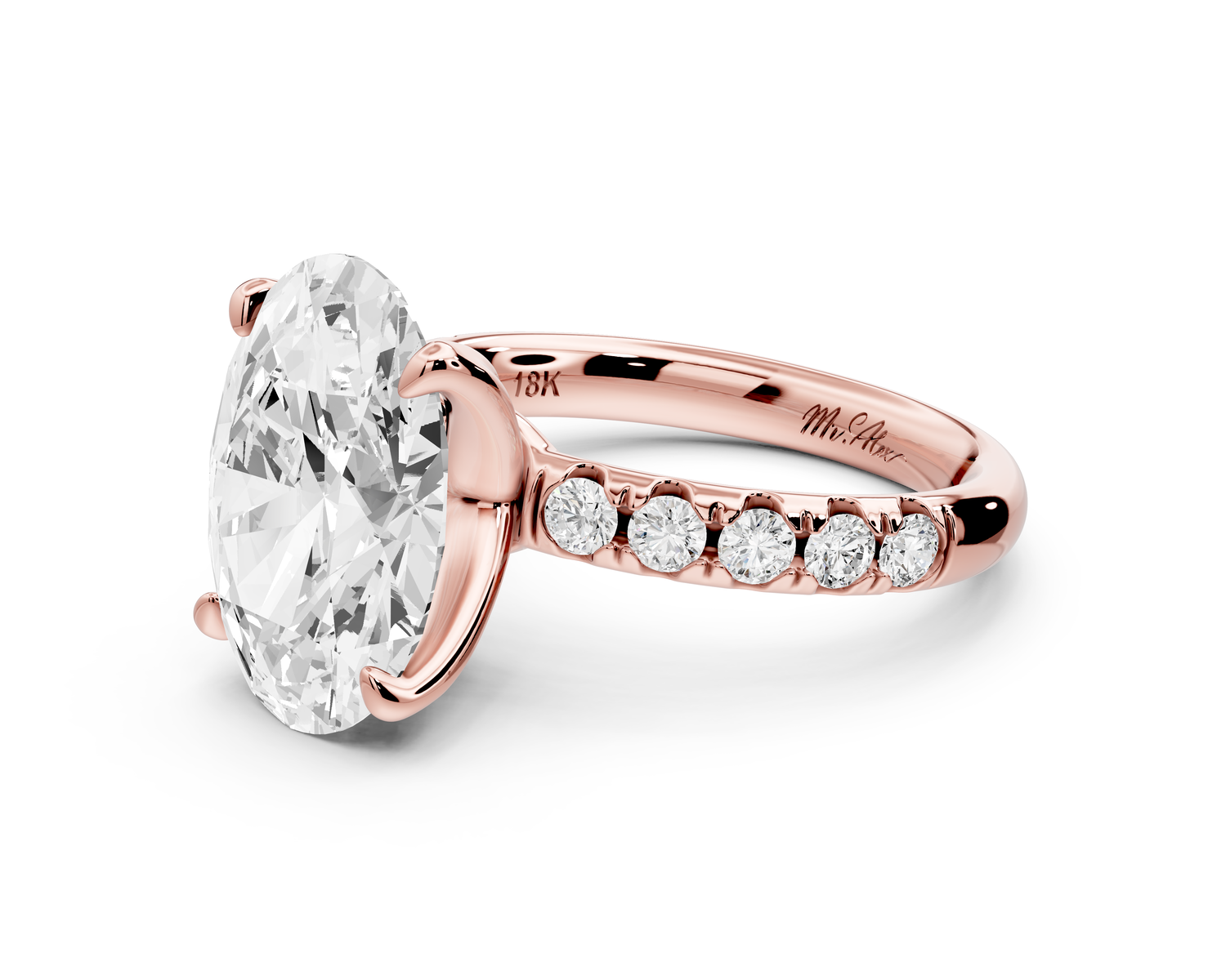 Valeria - 3ct 14k rose gold oval Scalloped Pavé Half Band Engagement Ring
