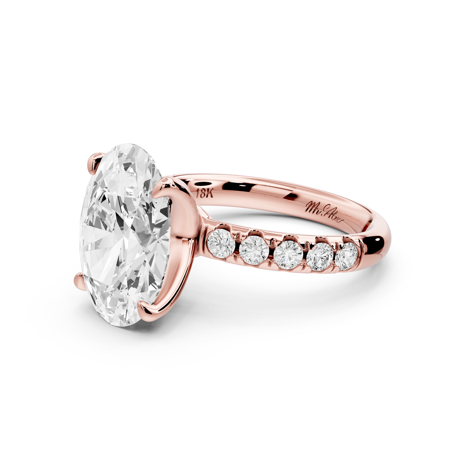 Valeria - 3ct 14k rose gold oval Scalloped Pavé Half Band Engagement Ring