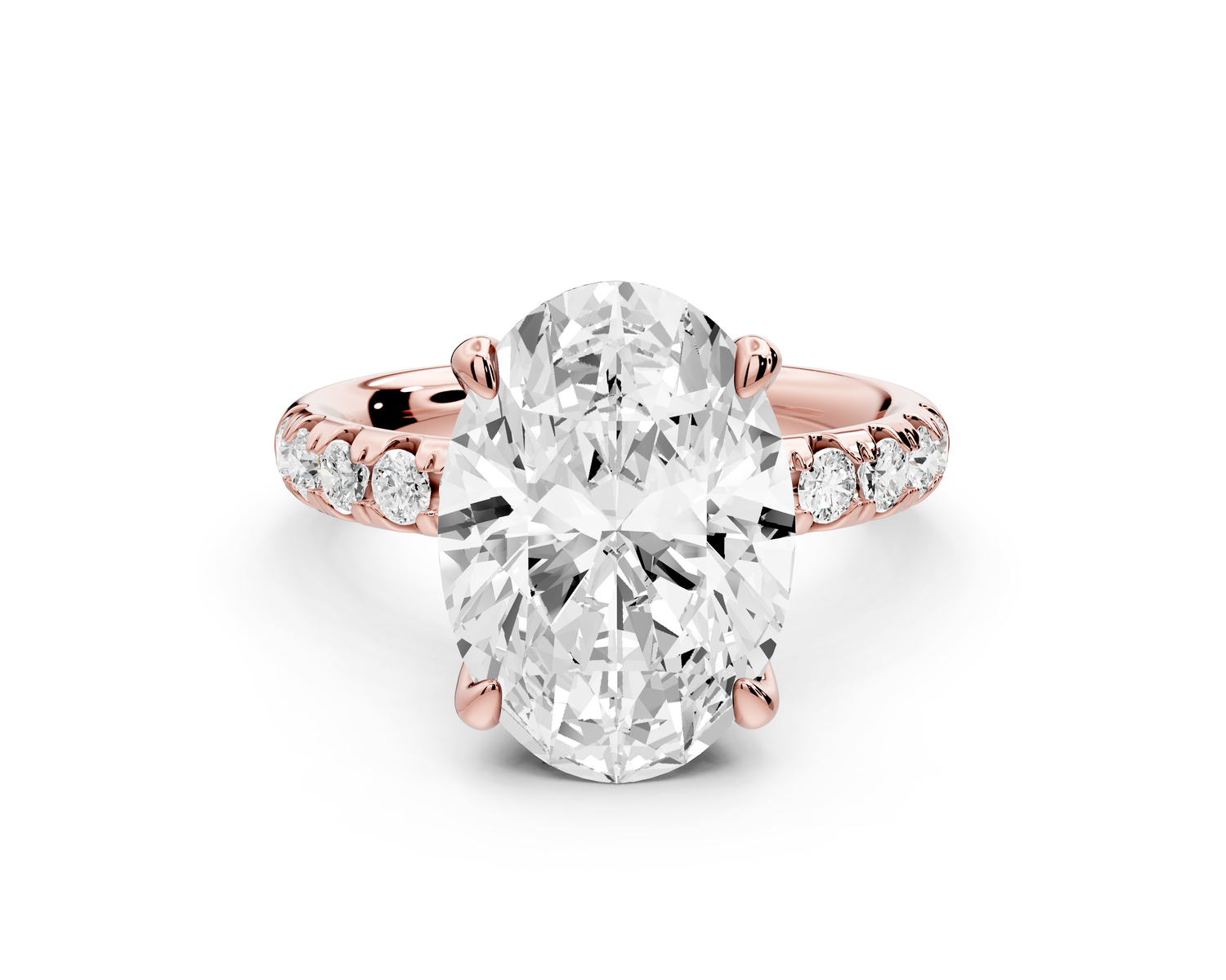 Valeria - 3ct 14k rose gold oval Scalloped Pavé Half Band Engagement Ring