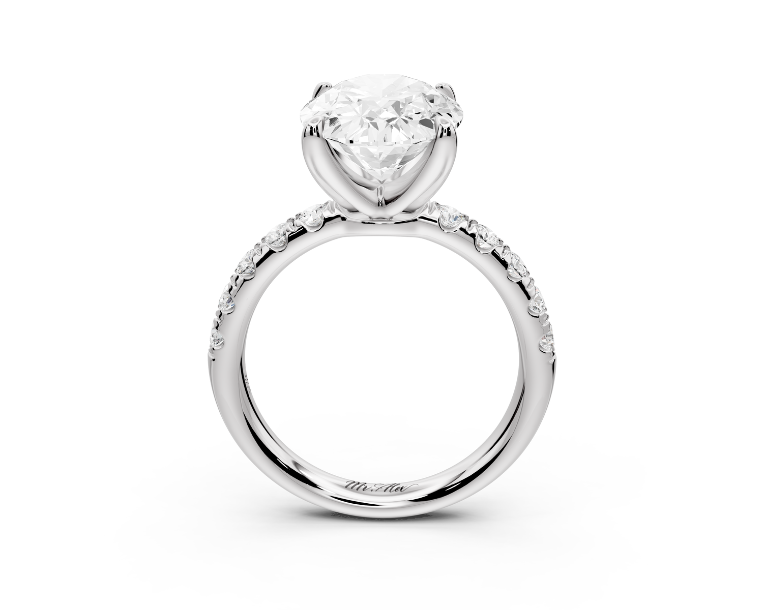 Valeria - 3ct 14k white gold oval Scalloped Pavé Half Band Engagement Ring