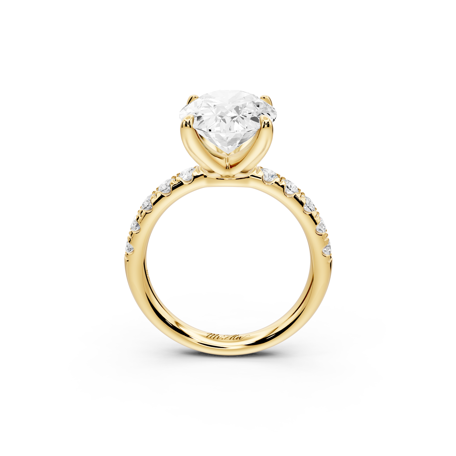 Valeria - 3ct 14k yellow gold oval Scalloped Pavé Half Band Engagement Ring