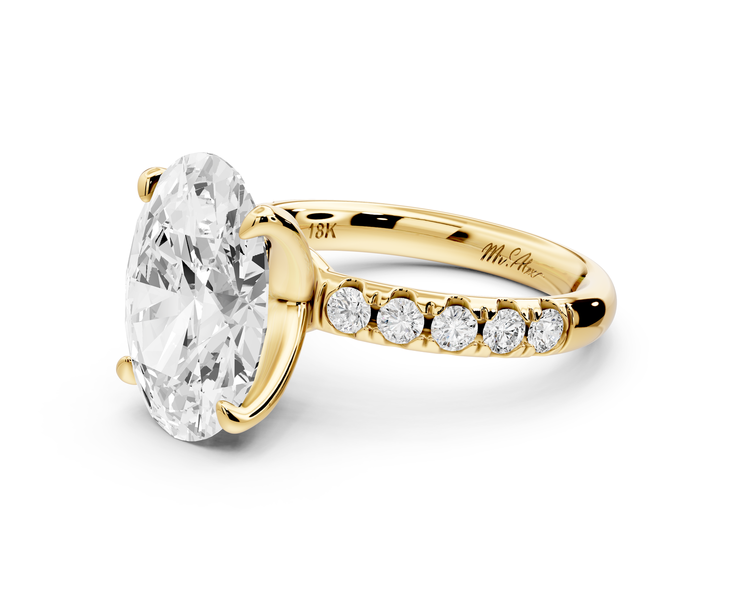 Valeria - 3ct 14k yellow gold oval Scalloped Pavé Half Band Engagement Ring