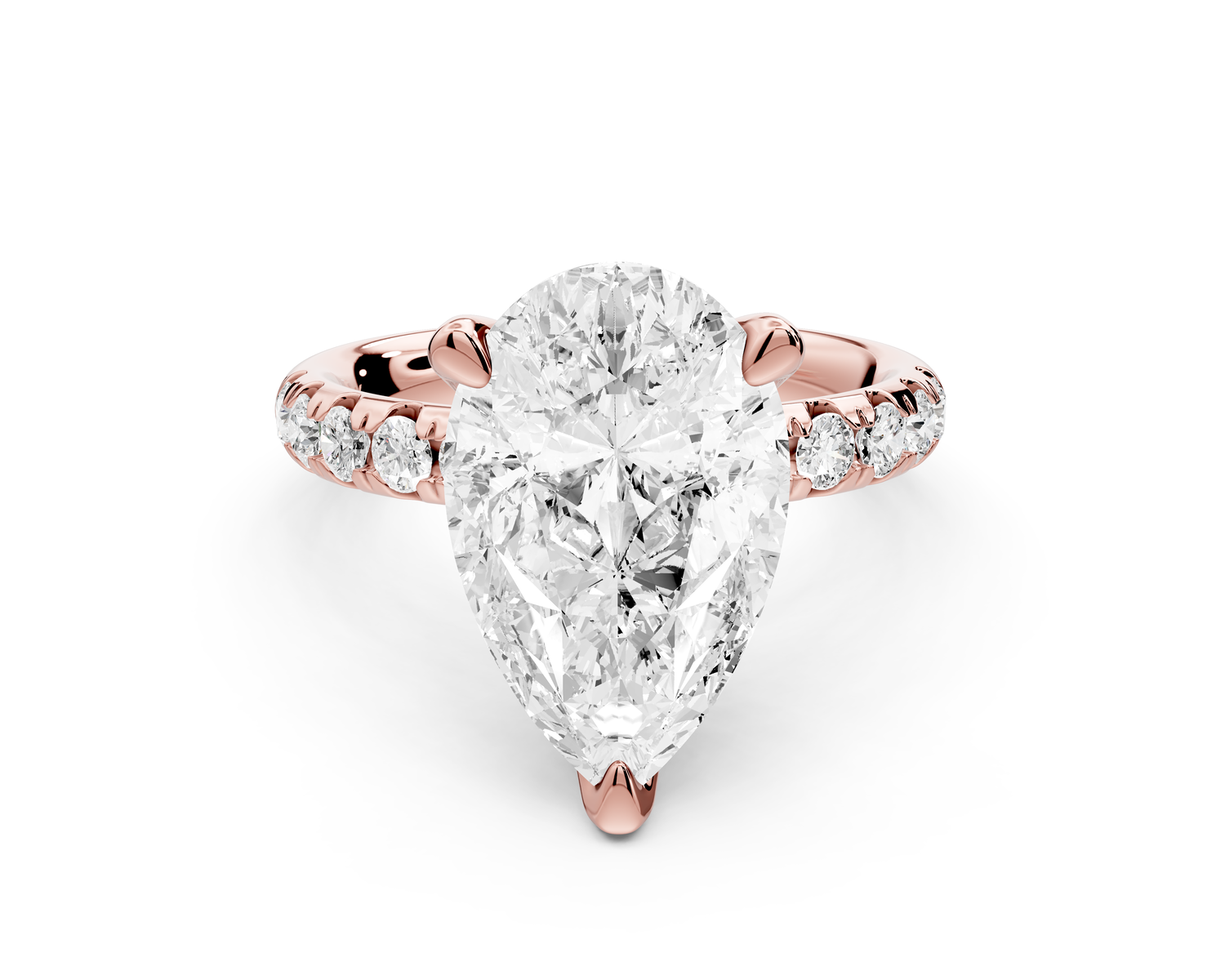Valeria - 3ct 14k rose gold pear Scalloped Pavé Half Band Engagement Ring