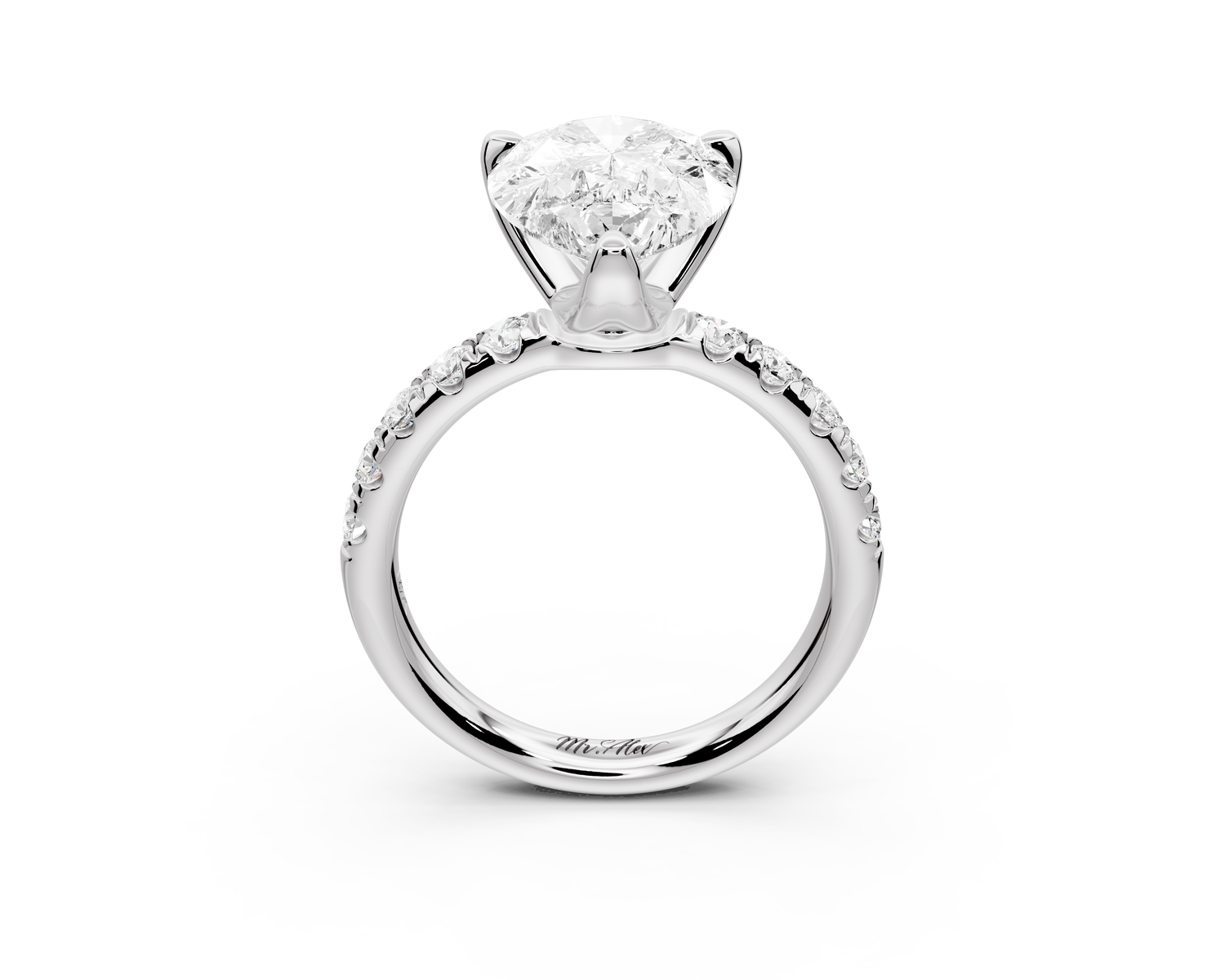 Valeria - 3ct 14k white gold pear Scalloped Pavé Half Band Engagement Ring