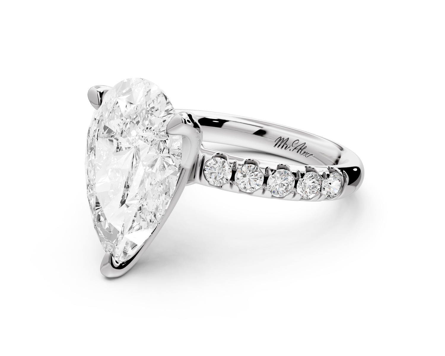 Valeria - 3ct 14k white gold pear Scalloped Pavé Half Band Engagement Ring