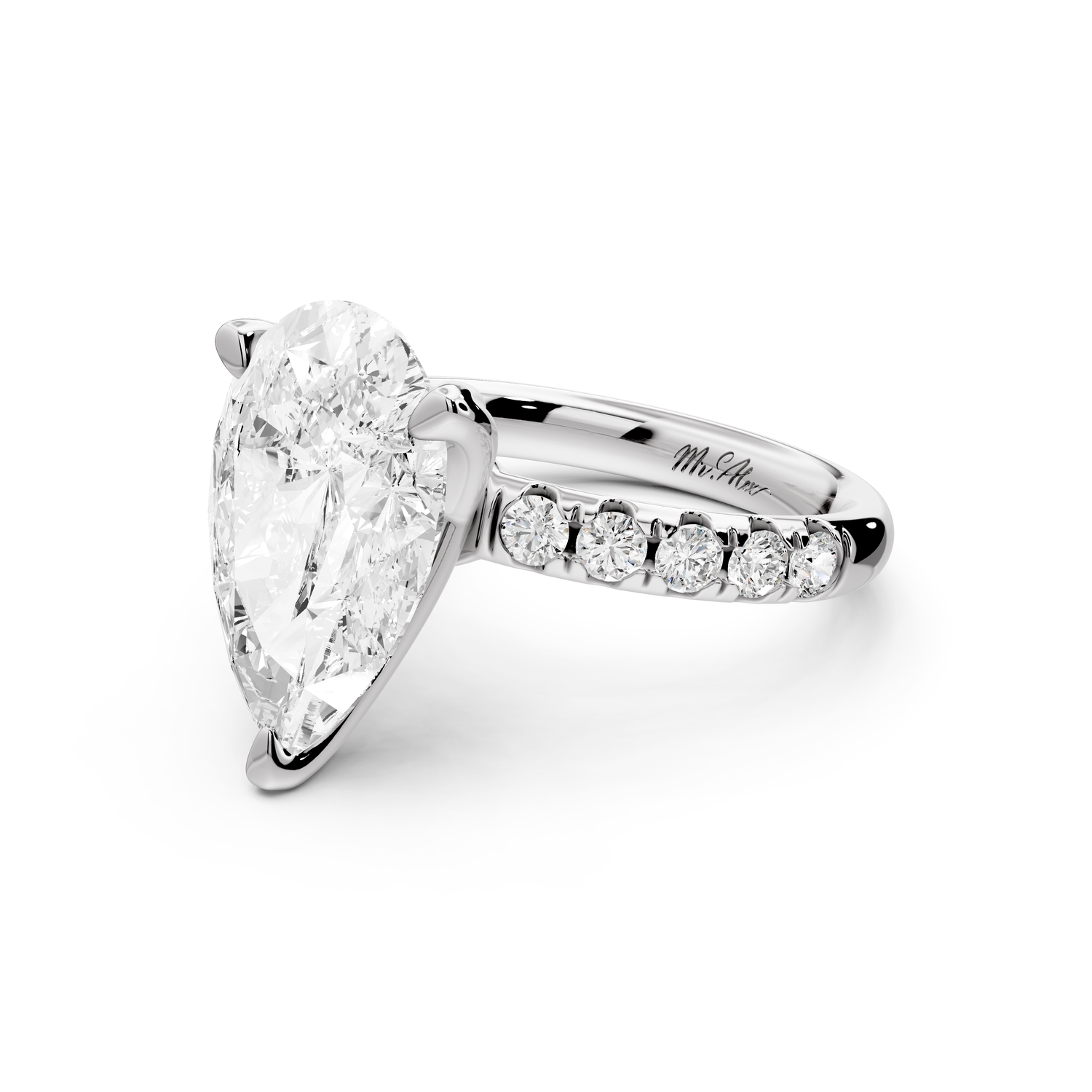 Valeria - 3ct 14k white gold pear Scalloped Pavé Half Band Engagement Ring