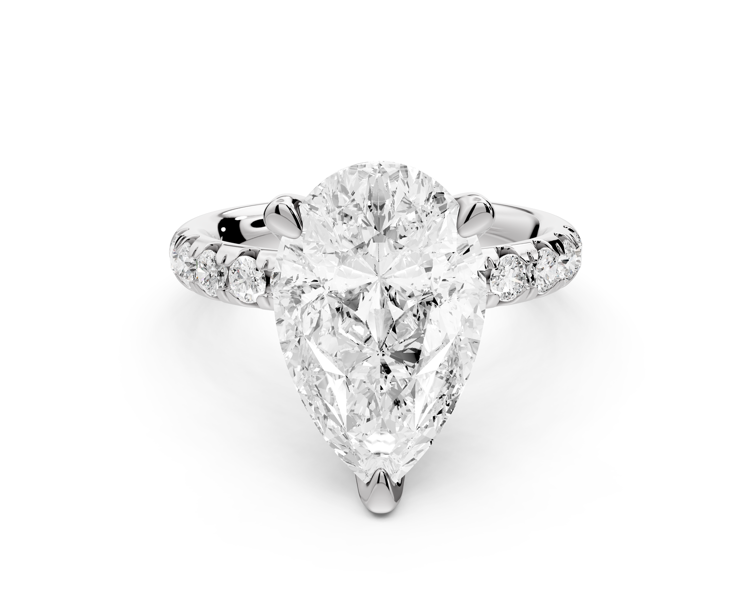 Valeria - 3ct 14k white gold pear Scalloped Pavé Half Band Engagement Ring