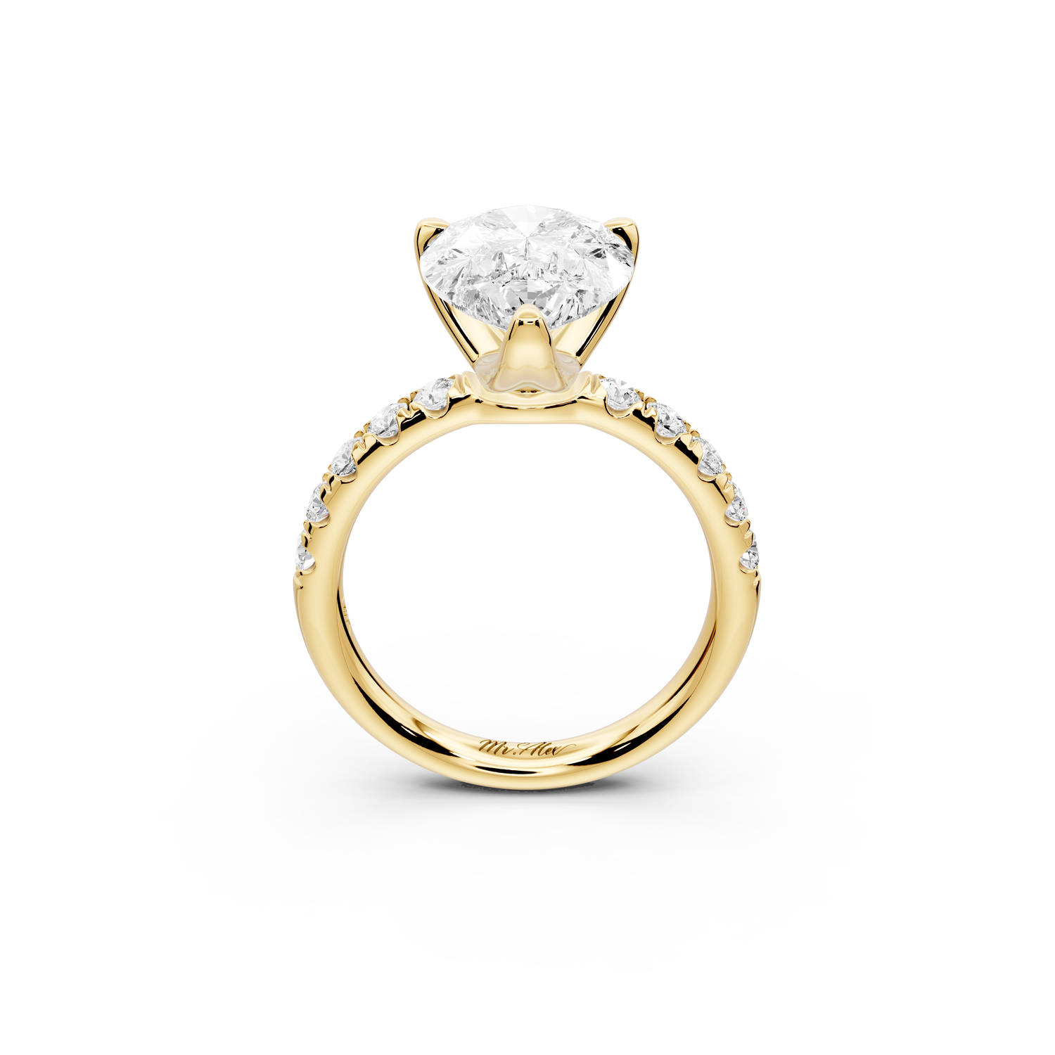 Valeria - 3ct 14k yellow gold pear Scalloped Pavé Half Band Engagement Ring