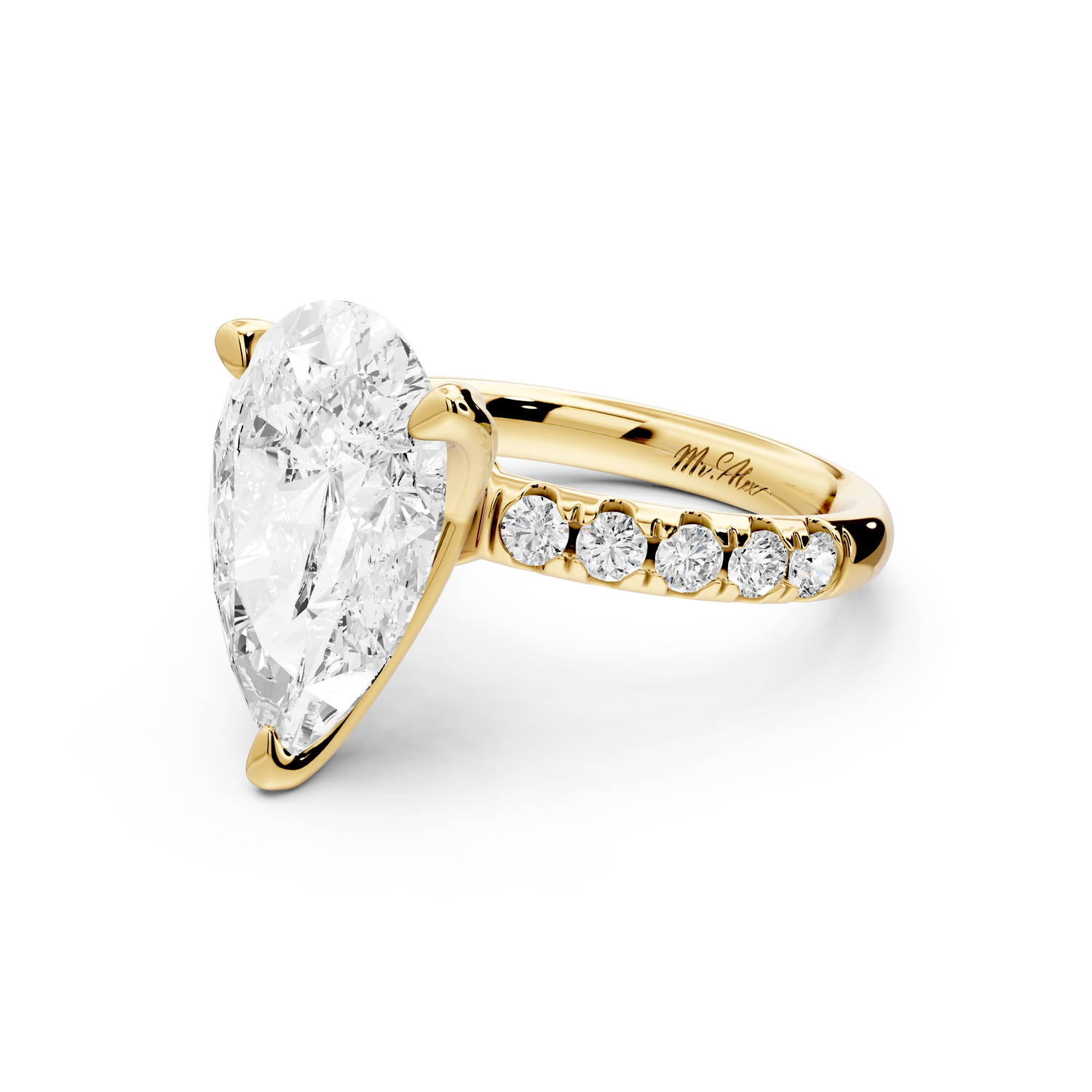 Valeria - 3ct 14k yellow gold pear Scalloped Pavé Half Band Engagement Ring