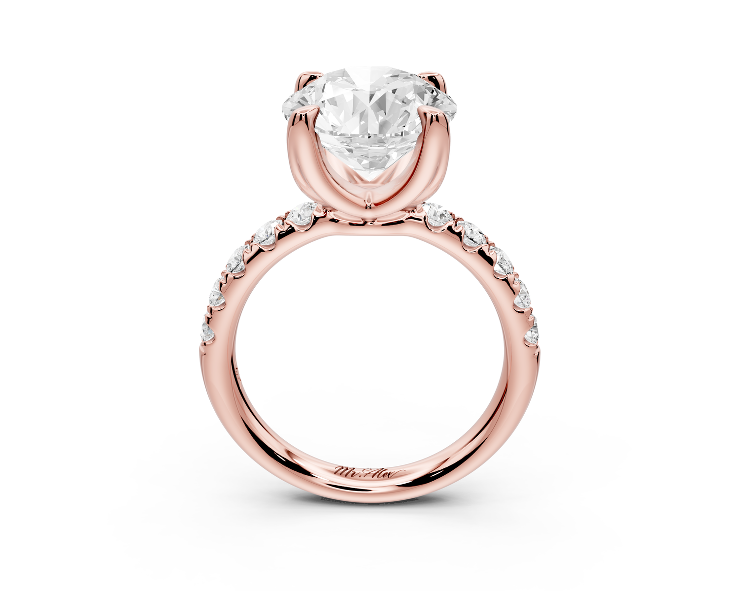 Valeria - 3ct 14k rose gold round Scalloped Pavé Half Band Engagement Ring