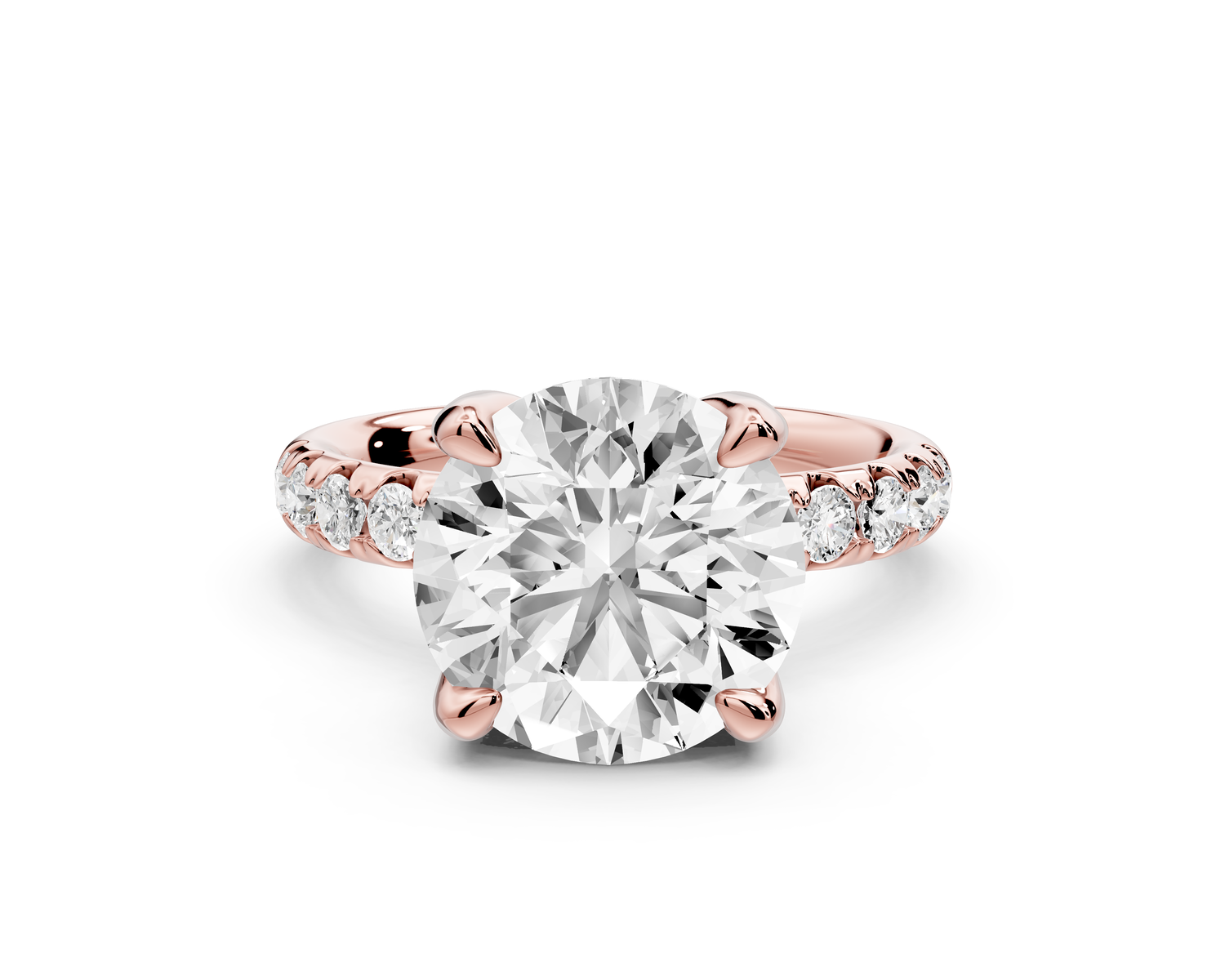 Valeria - 3ct 14k rose gold round Scalloped Pavé Half Band Engagement Ring
