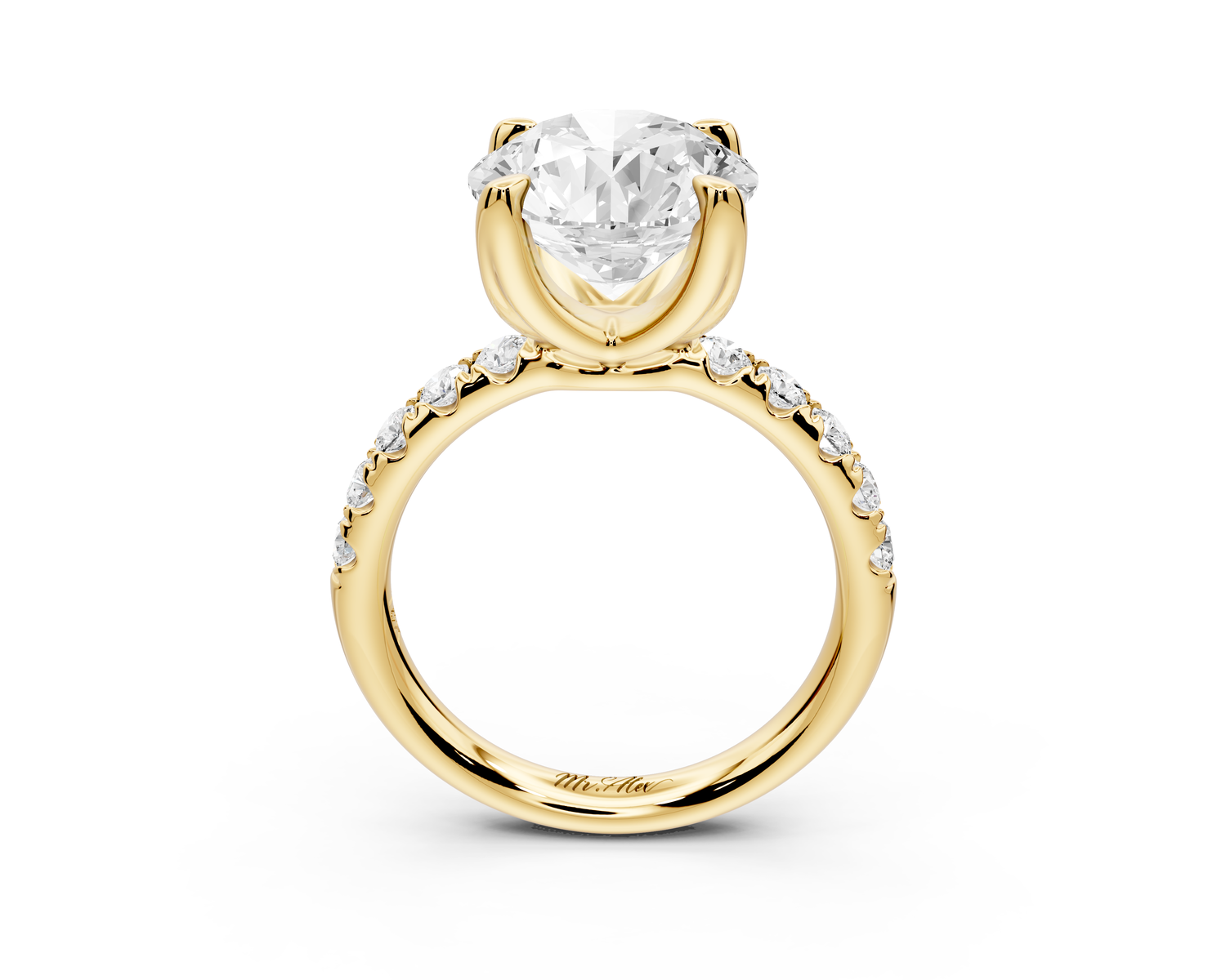 Valeria - 3ct 14k yellow gold round Scalloped Pavé Half Band Engagement Ring