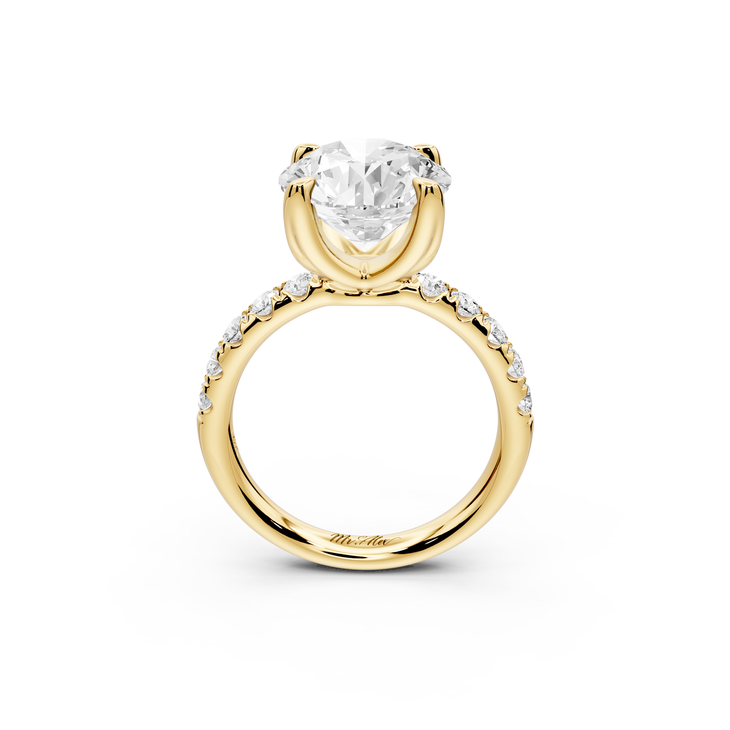 Valeria - 3ct 14k yellow gold round Scalloped Pavé Half Band Engagement Ring