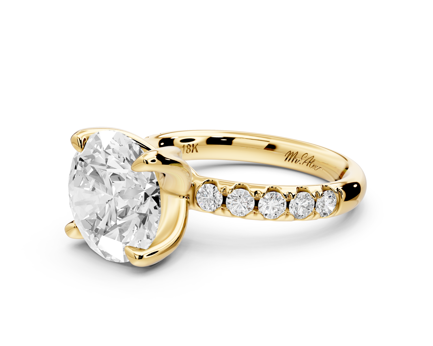 Valeria - 3ct 14k yellow gold round Scalloped Pavé Half Band Engagement Ring