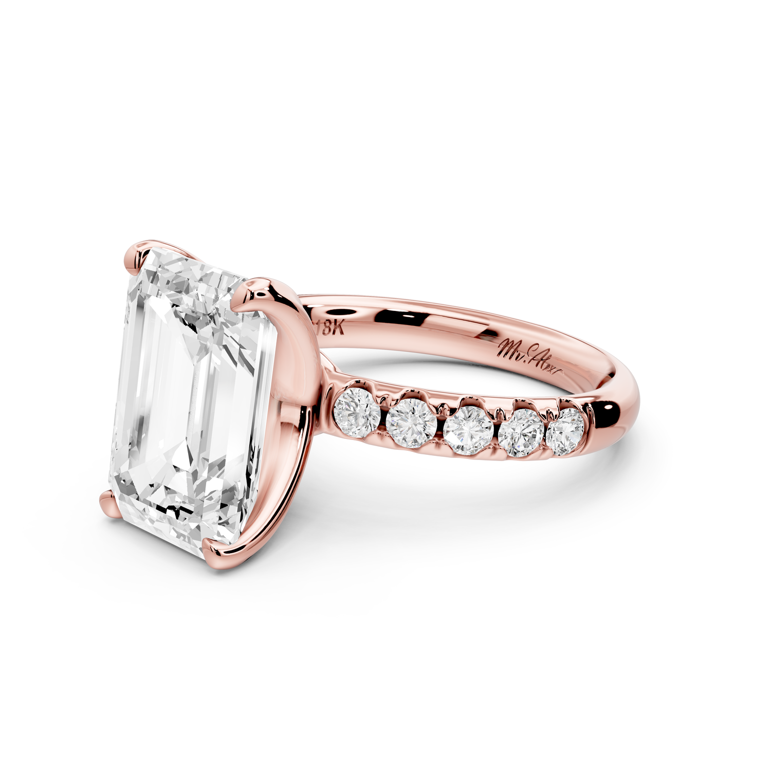 Valeria - 4ct 14k rose gold emerald Scalloped Pavé Half Band Engagement Ring